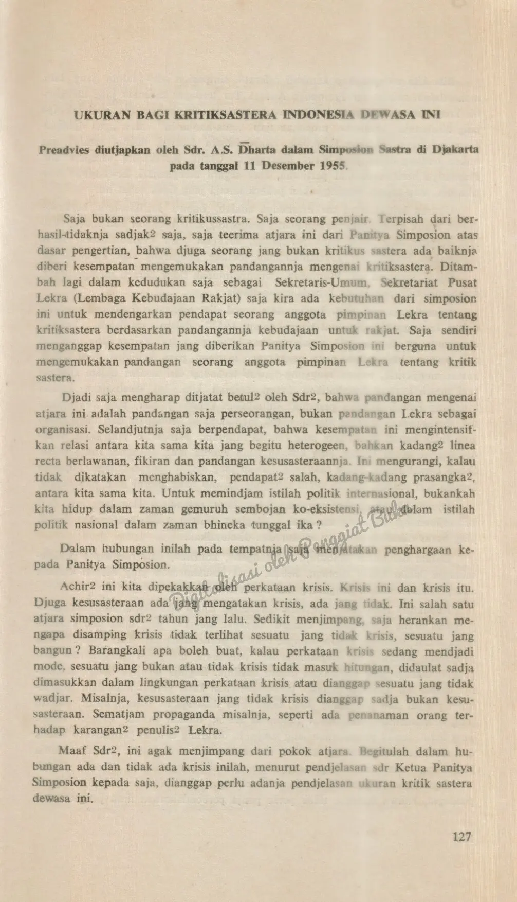 Ukuran bagi Kritik Sastera, 1