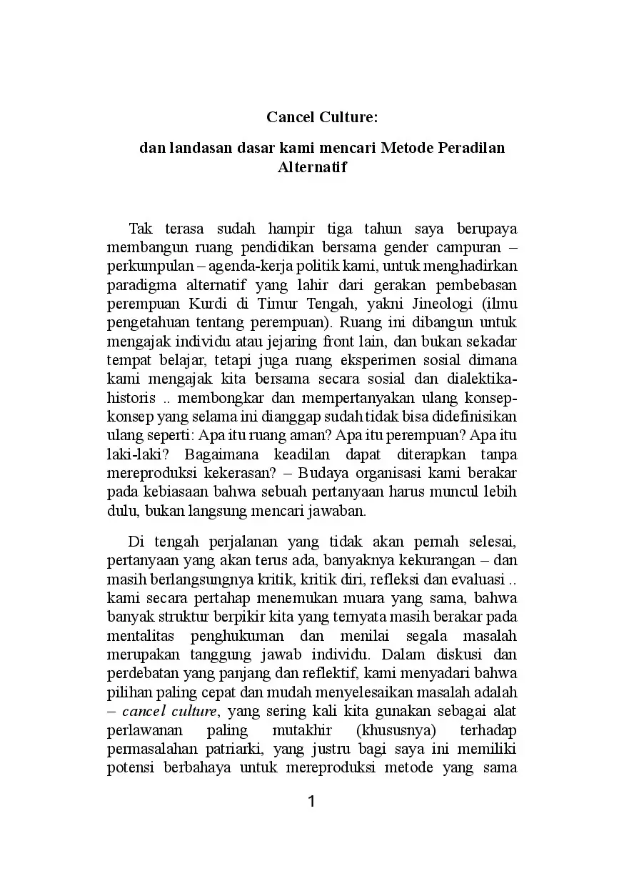 Cancel Culture dan landasan dasar kami mencari Metode Peradilan Alternatif