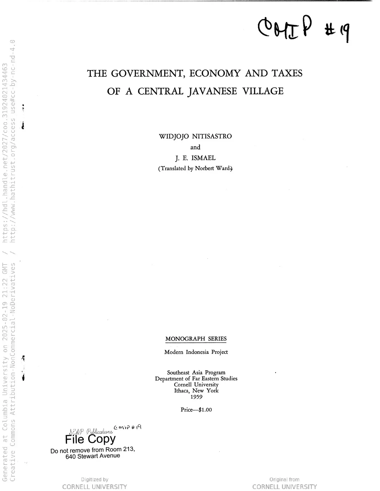 The government, economy, and taxes of a central Javanese village (Cornell Modern Indonesia Collection)