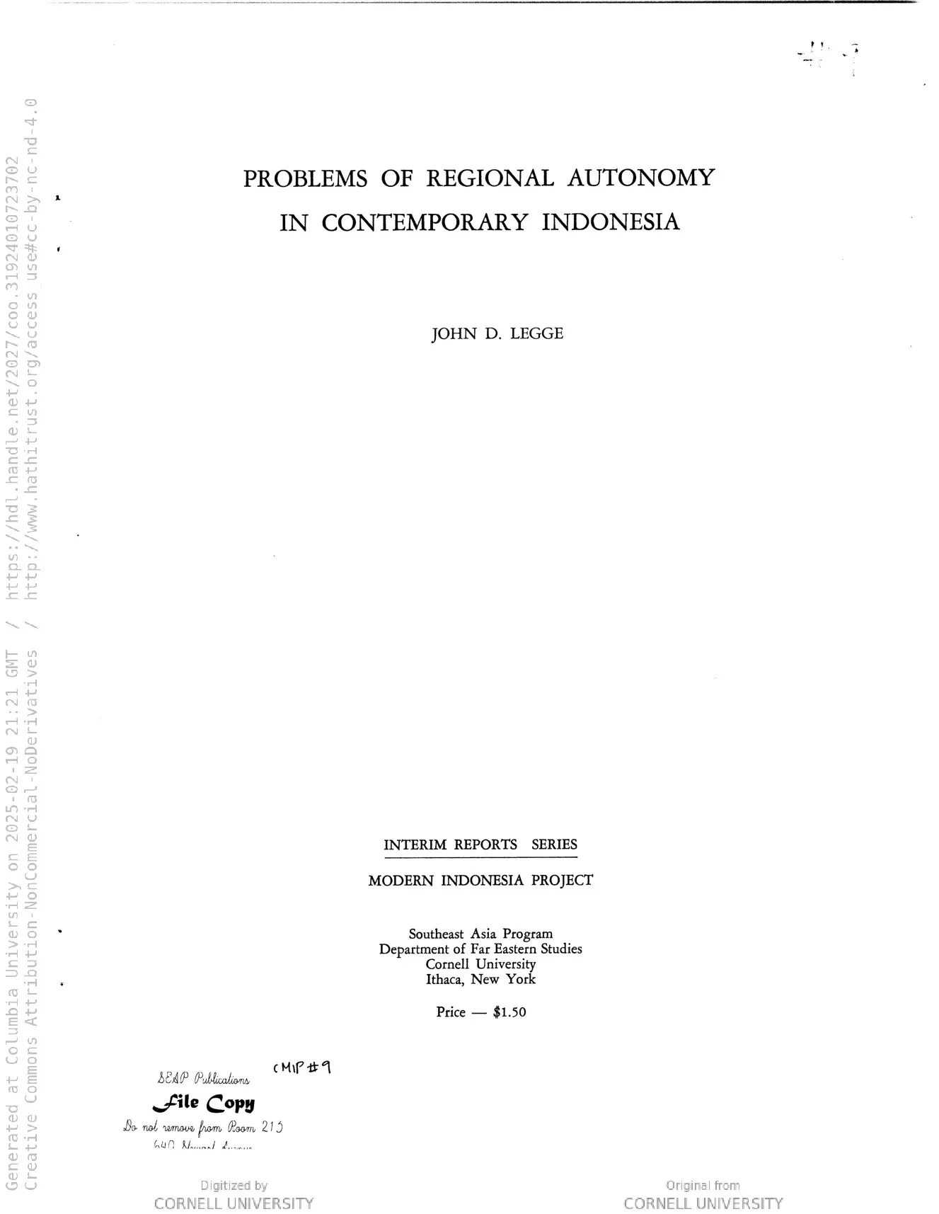 Problems of regional autonomy in contemporary Indonesia (Cornell Modern Indonesia Collection)