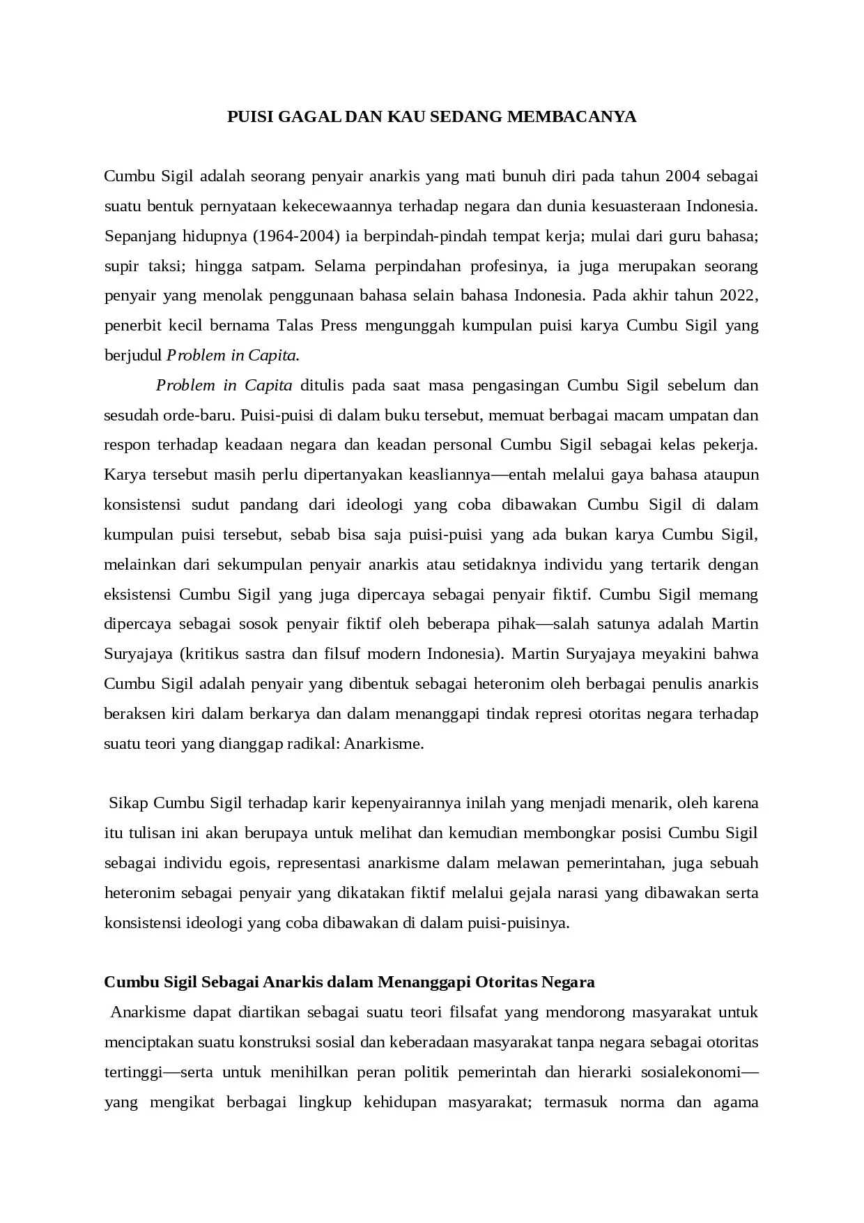 Puisi Gagal dan Kau Sedang Membacanya