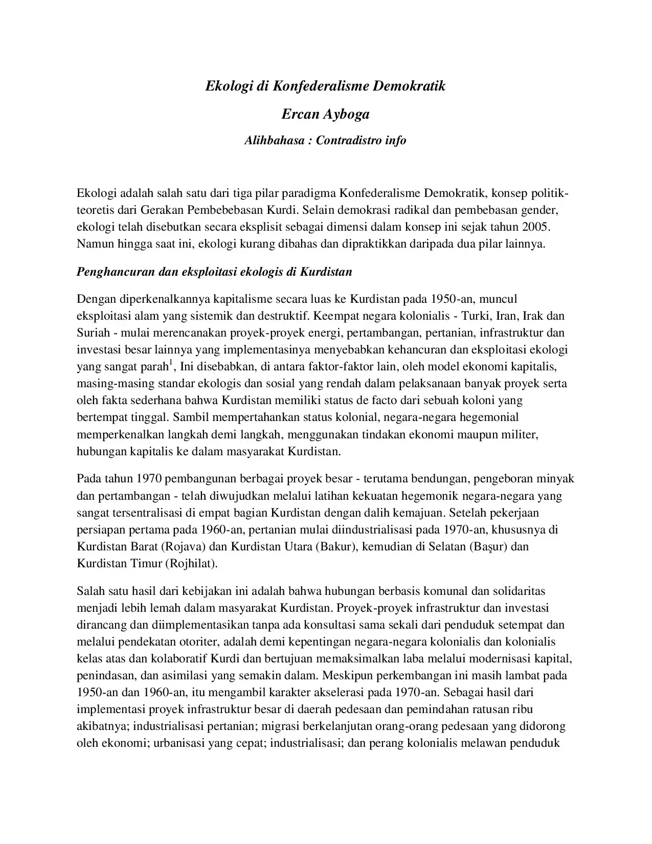 Ekologi di Konfederalisme Demokratik