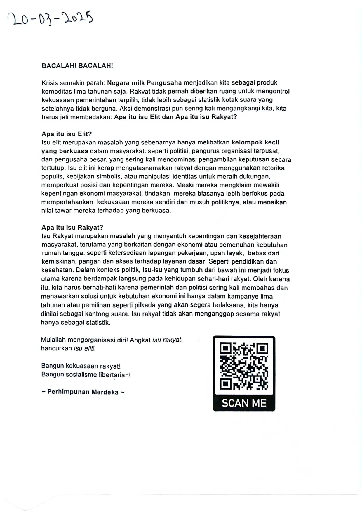 Pamflet Perhimpunan Merdeka