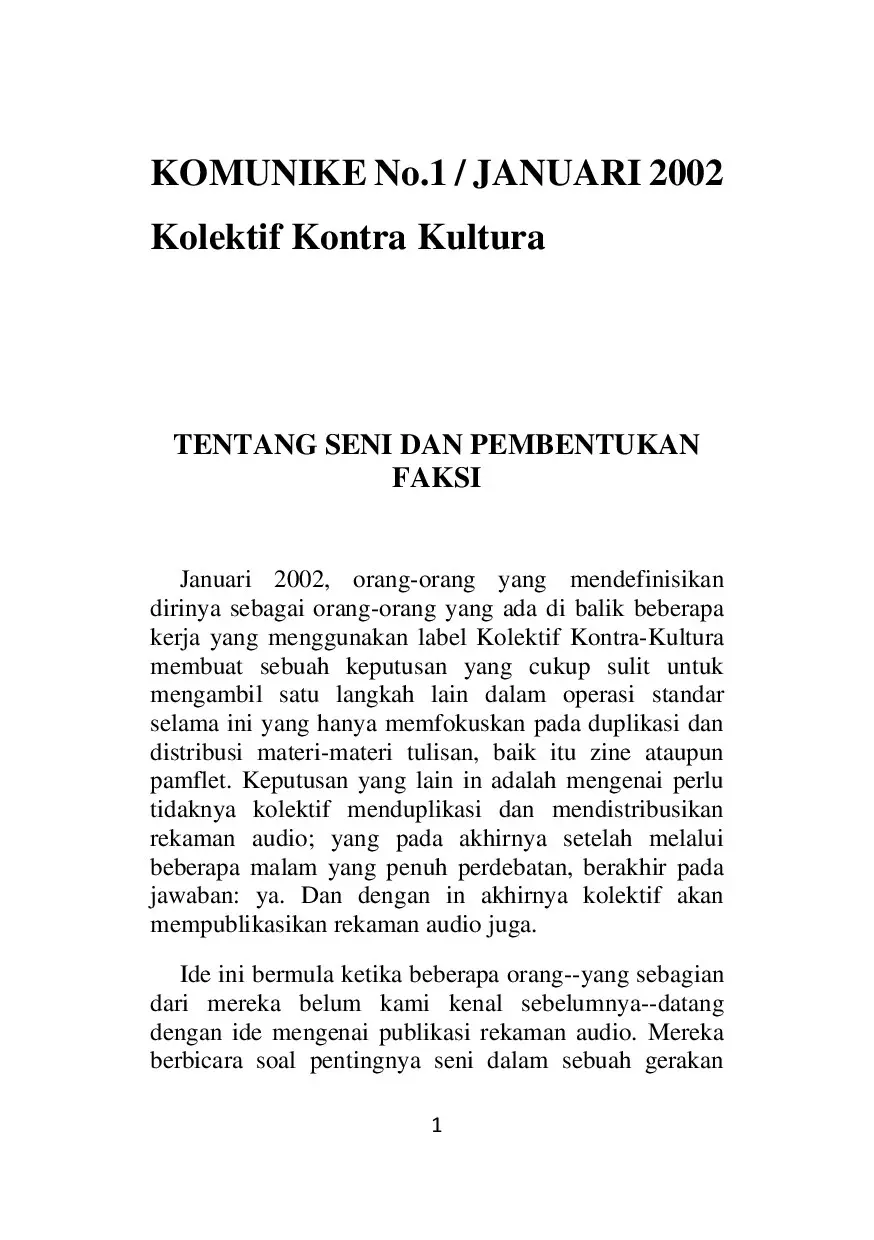 KOMUNIKE No. 1 JANUARI 2002
