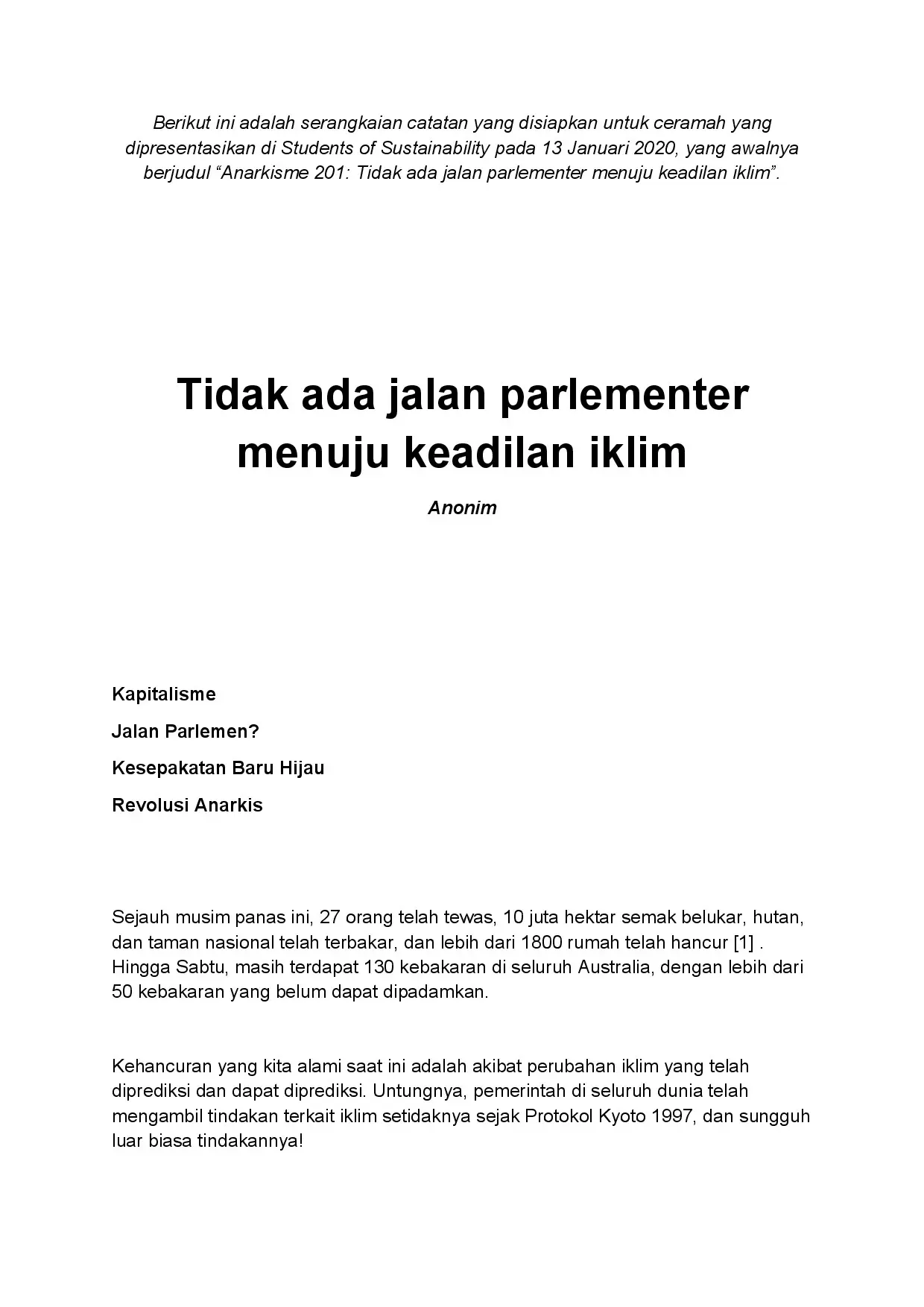 Tidak Ada Jalan Parlementer Menuju Keadilan Iklim