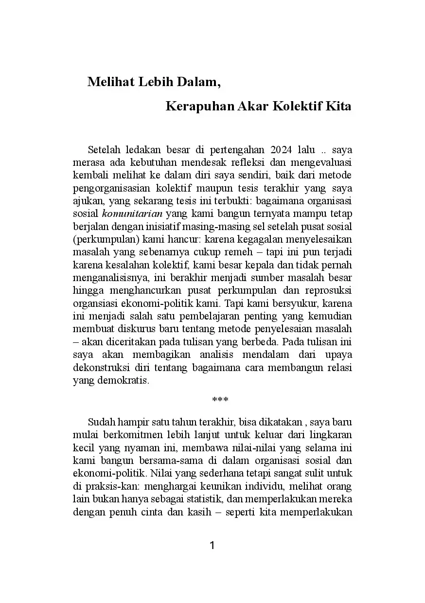 Melihat lebih dalam, Kerapuhan akar kolektif kita
