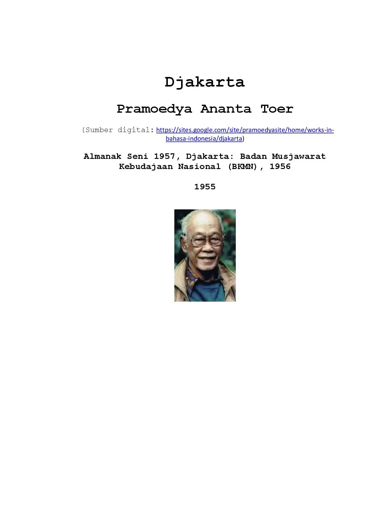 Pramoedya Ananta Toer - Djakarta (1955)