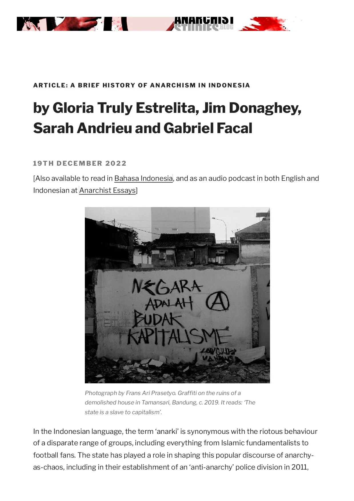 Article: A Brief History Of Anarchism In Indonesia