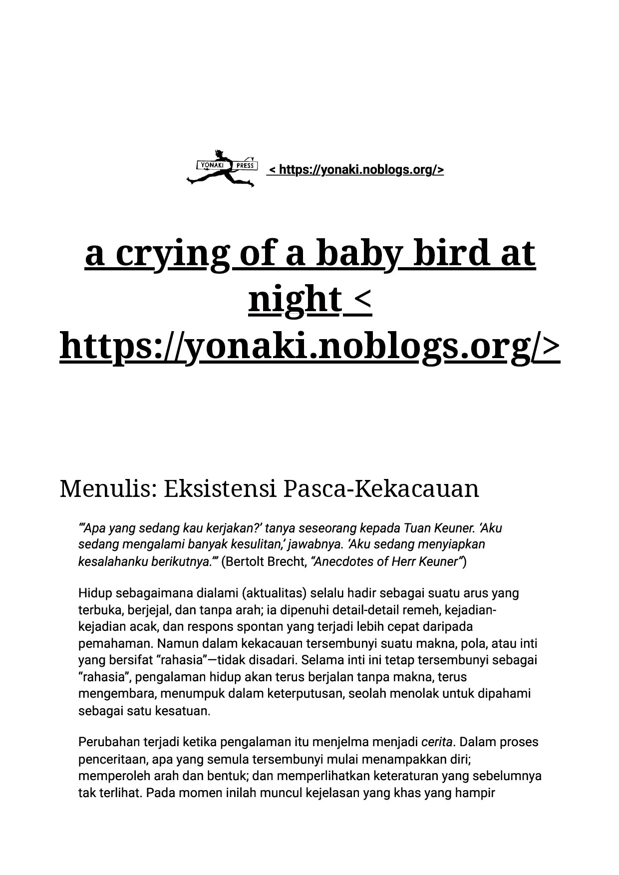 Menulis: Eksistensi Pasca-Kekacauan