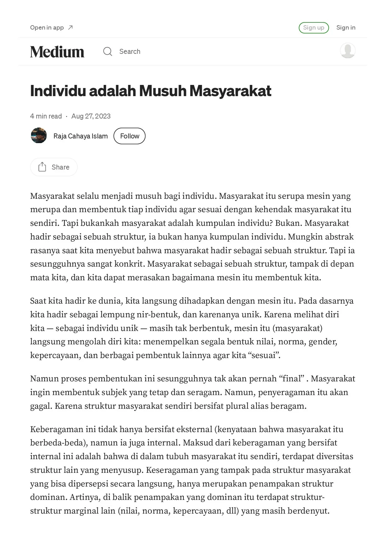 Individu Adalah Musuh Masyarakat