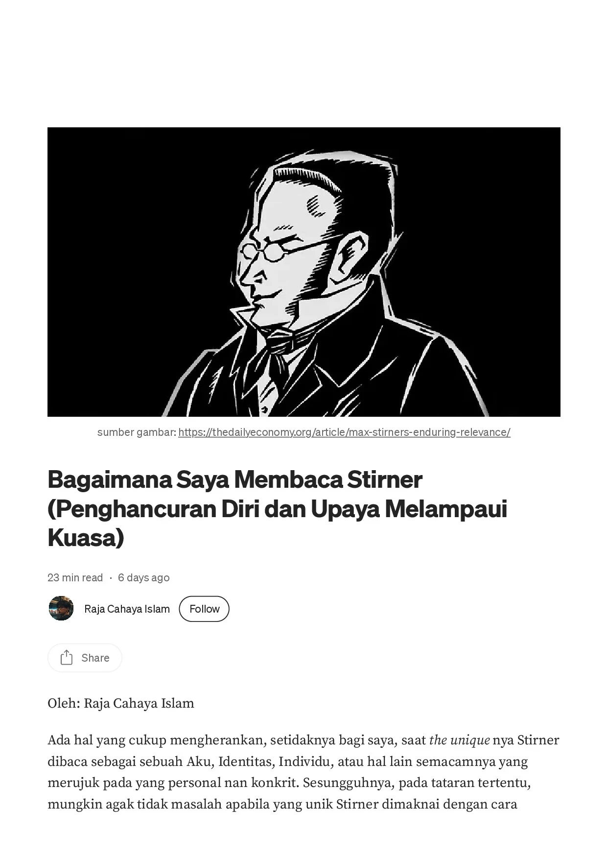Bagaimana Saya Membaca Stirner (Penghancuran Diri dan Upaya Melampaui Kuasa)