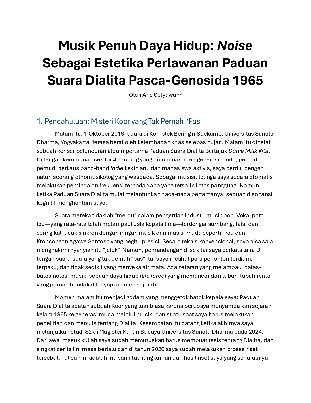Musik Penuh Daya Hidup: Noise Sebagai Estetika Perlawanan Paduan Suara Dialita Pasca-Genosida 1965