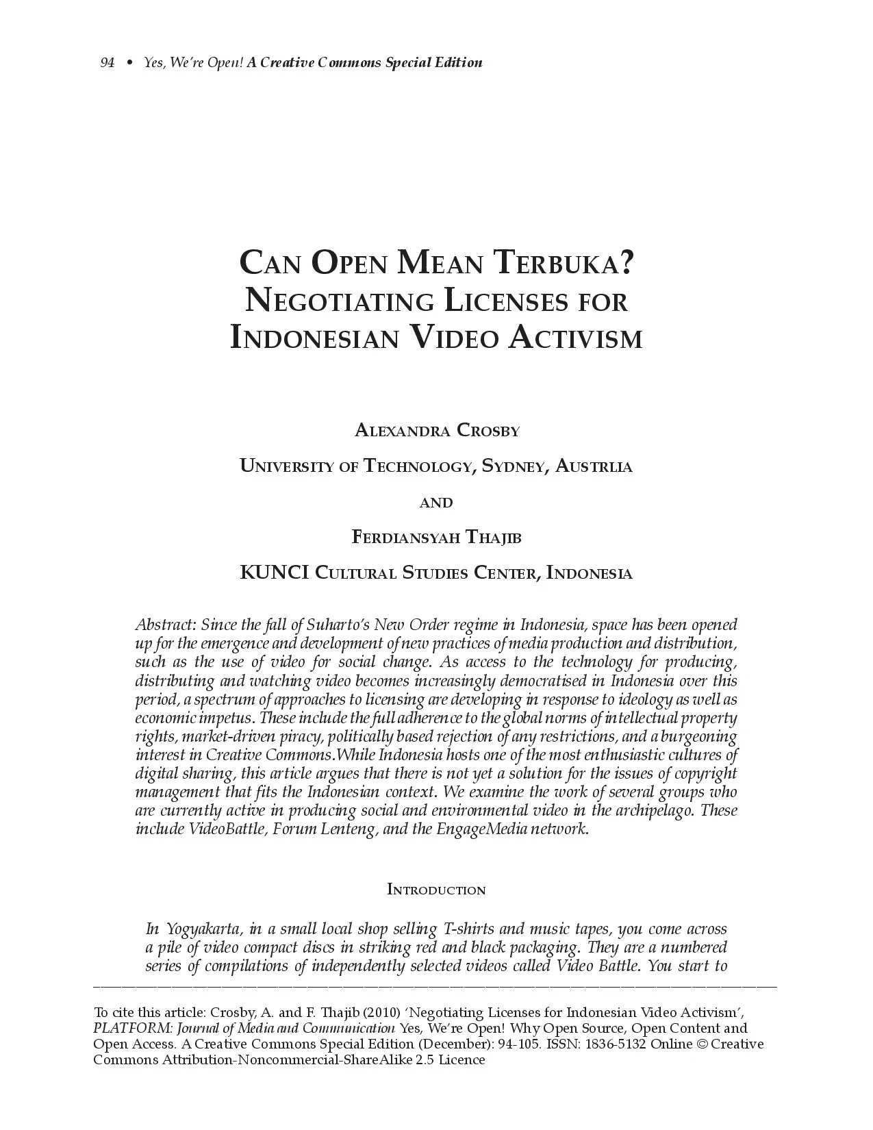 Can Open Mean Terbuka? Negotiating Licenses for Indonesian Video Activism