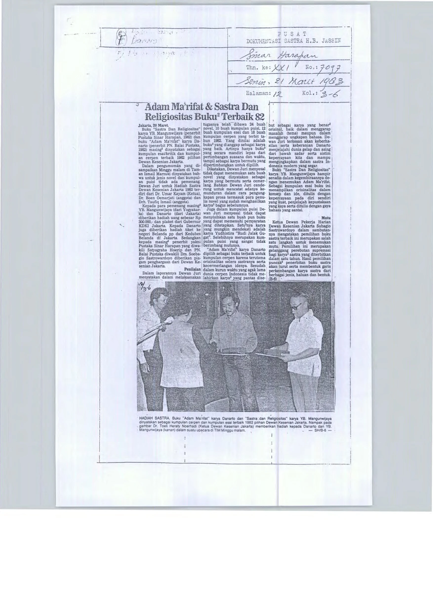 Adam Ma'rifat & Sastra Dan Religiositas Deemed the Best Books of '82