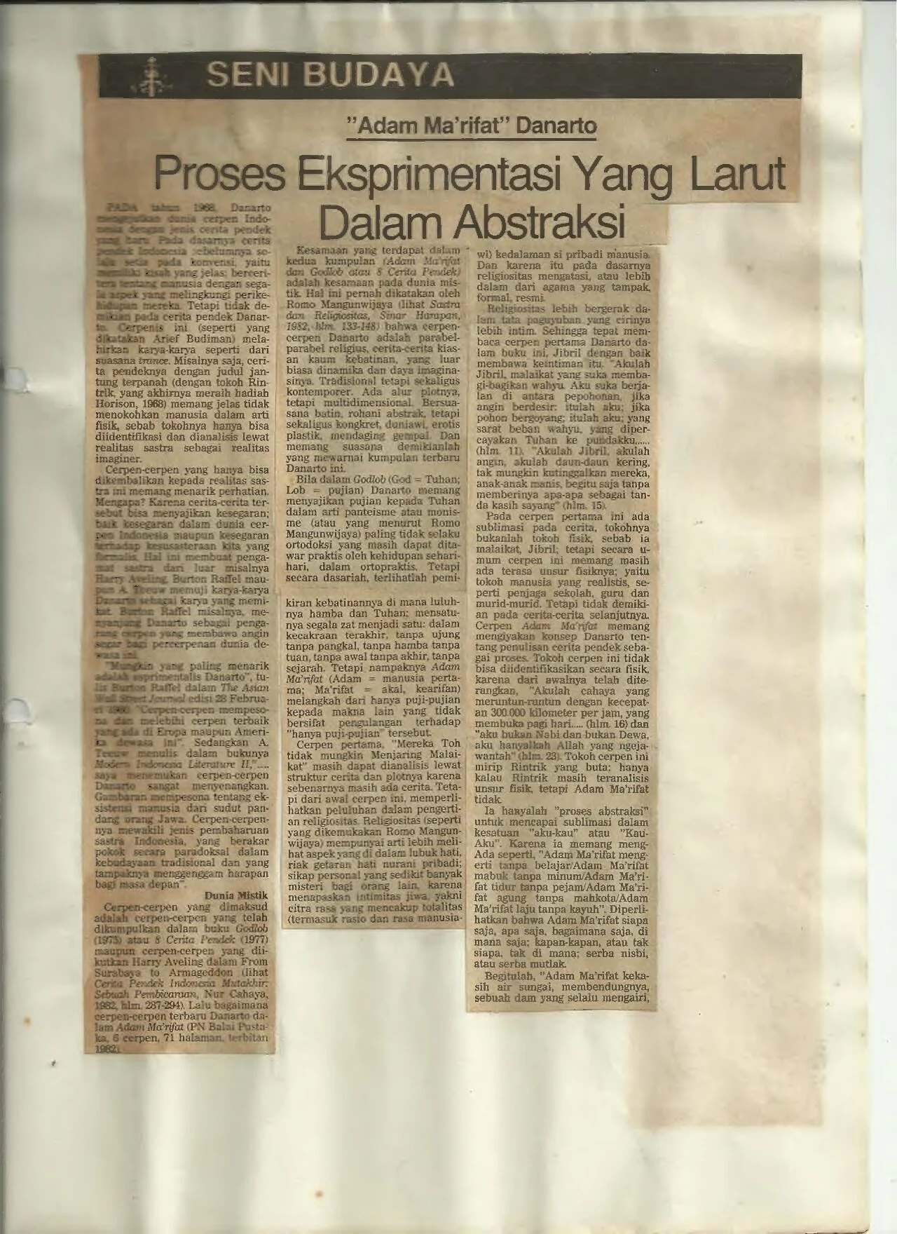 Danarto's "Adam Ma'rifat": An experimentation carried away into abstraction