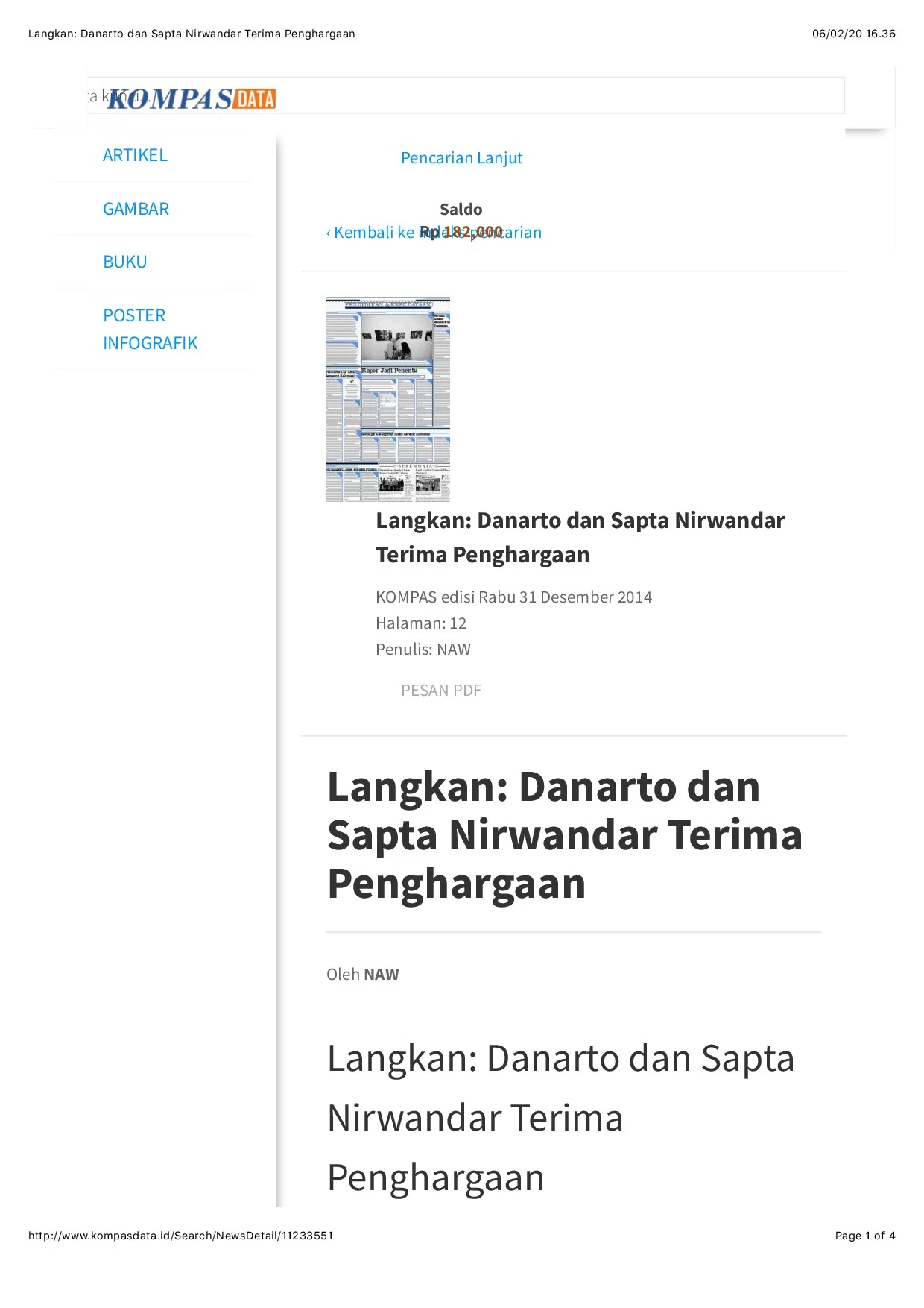 Langkan: Danarto dan Sapta Nirwandar Terima Penghargaan (Balcony: Danarto and Sapta Nirwandar Receive Awards)