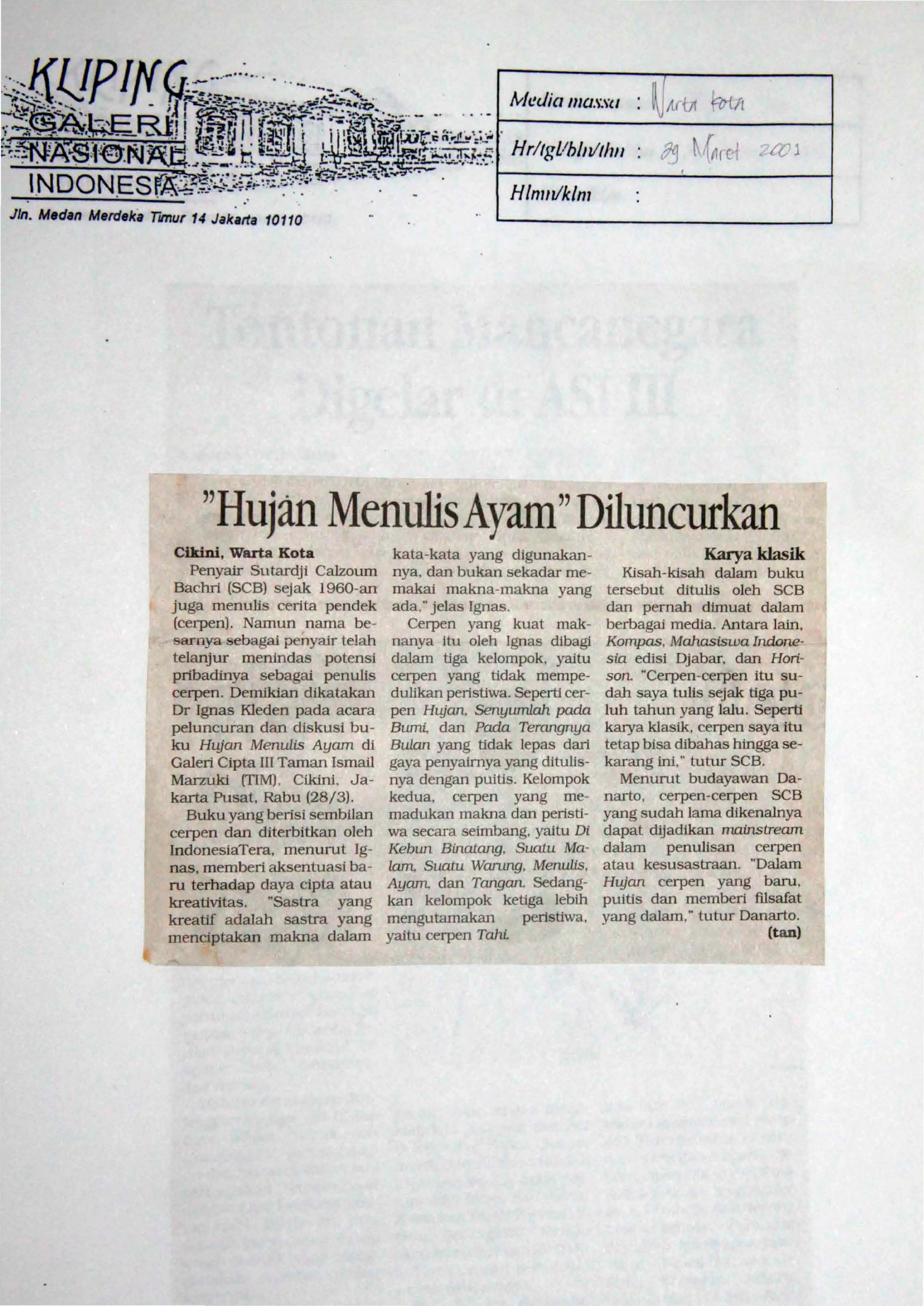 "Hujan Menulis Ayam" Diluncurkan ("Hujan Menulis Ayam" Book Launch)
