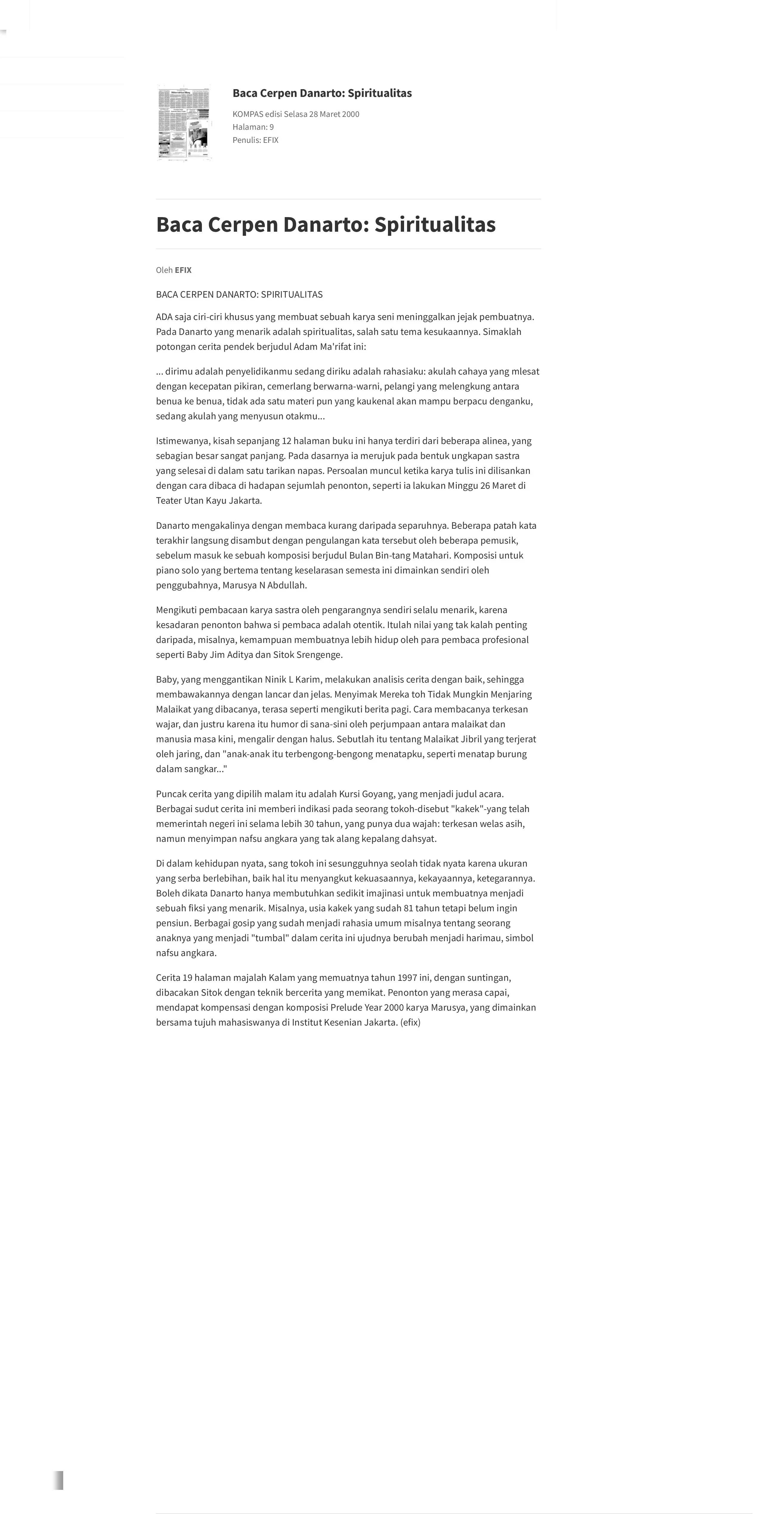 Baca Cerpen Danarto: Spiritualitas (Reading Danarto's Short Story: Spirituality)