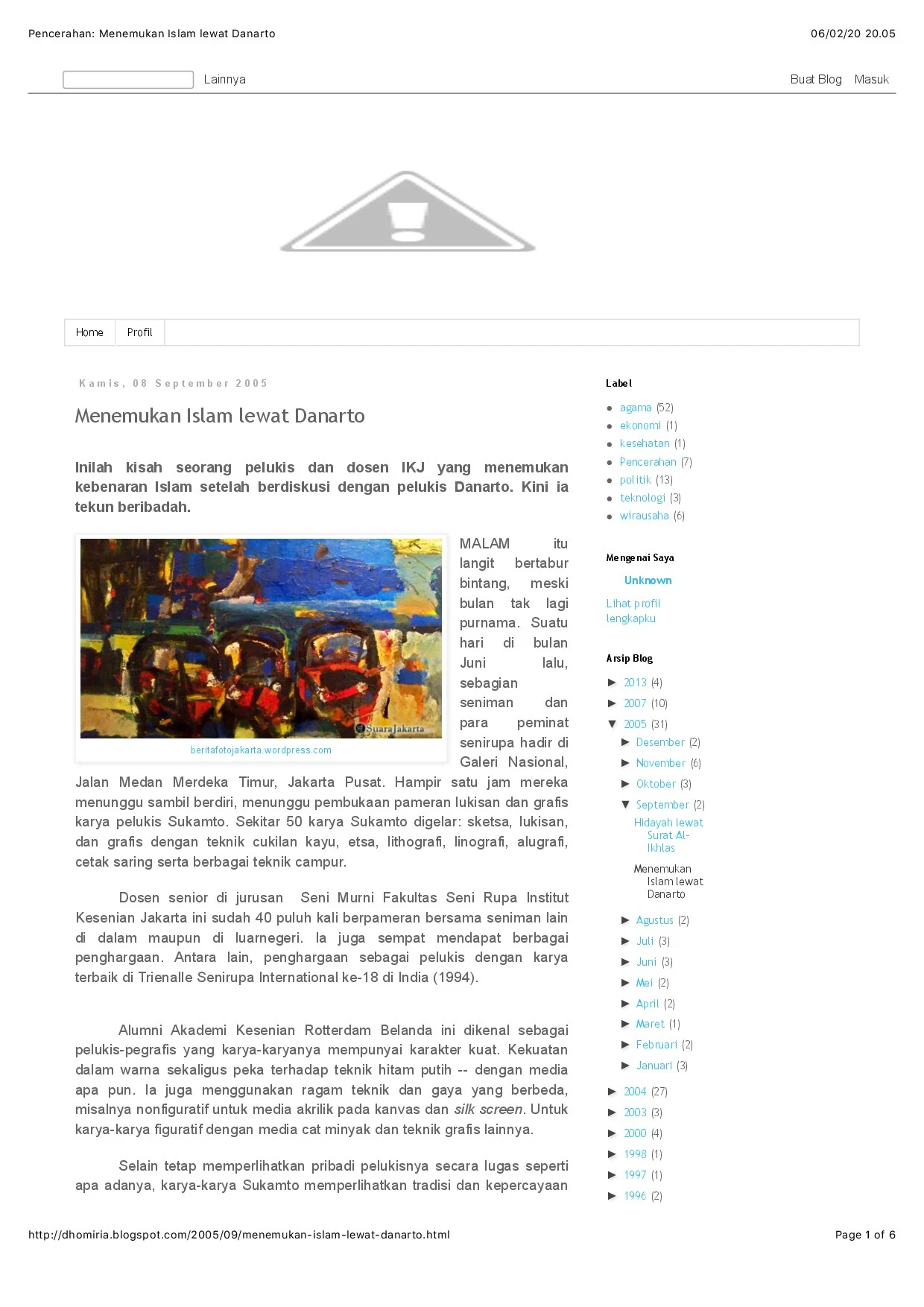 Menemukan Islam lewat Danarto (Discovering Islam through Danarto)