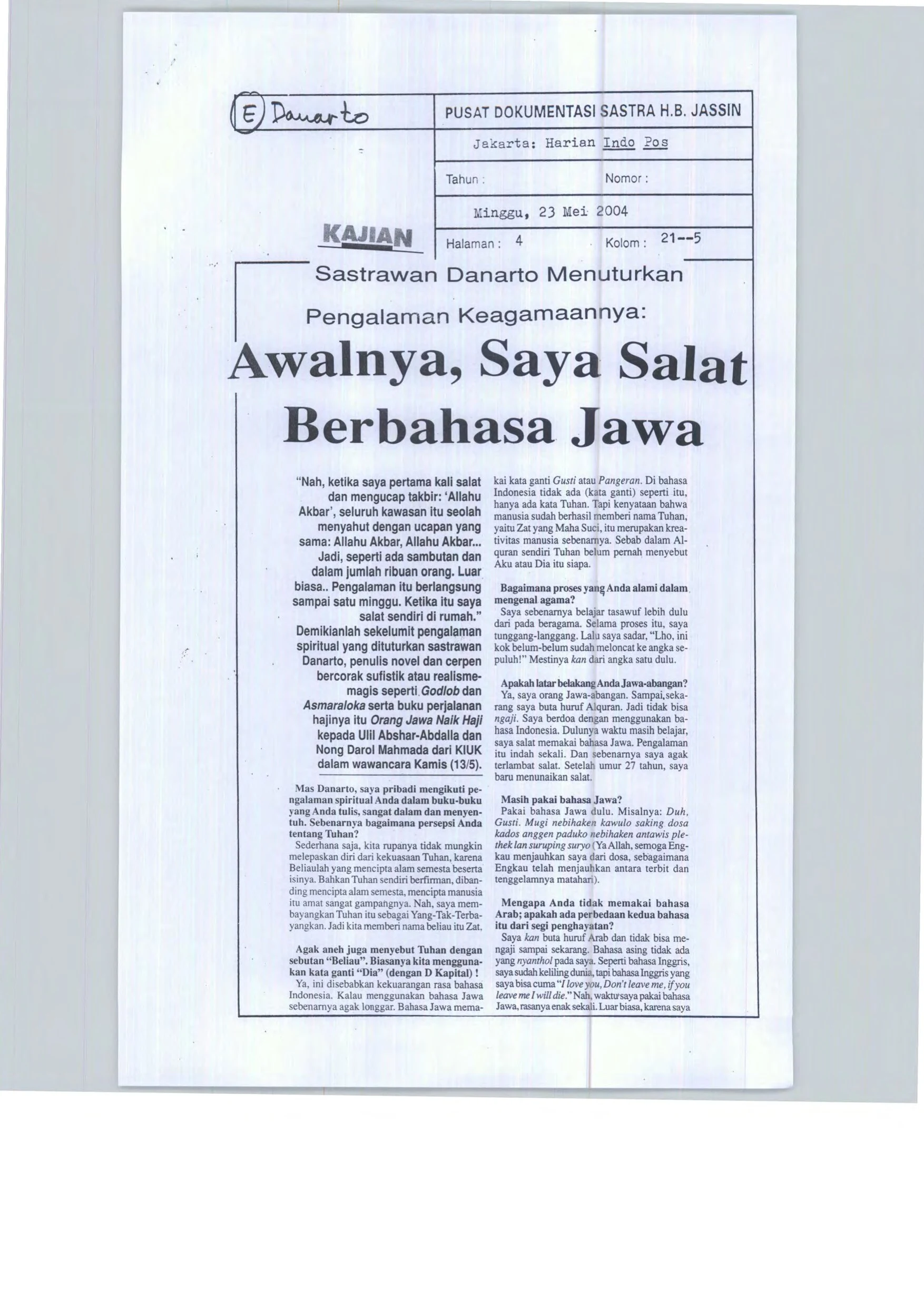 Awalnya, Saya Salat Berbahasa Jawa (Initially, I prayed in Javanese)