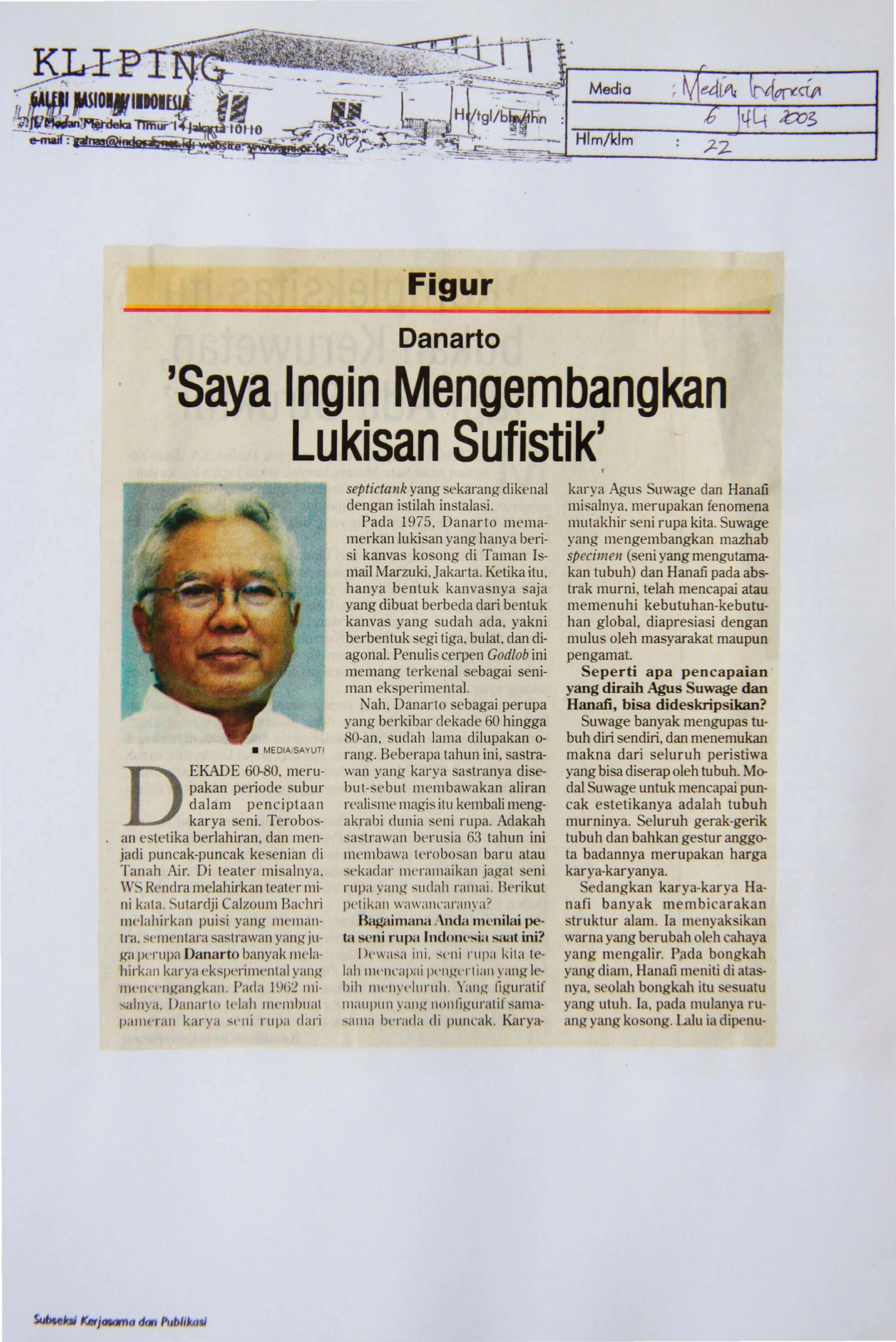 Danarto: 'Saya Ingin Mengembangkan Lukisan Sufistik' (Danarto: 'I want to Develop Sufi Painting')