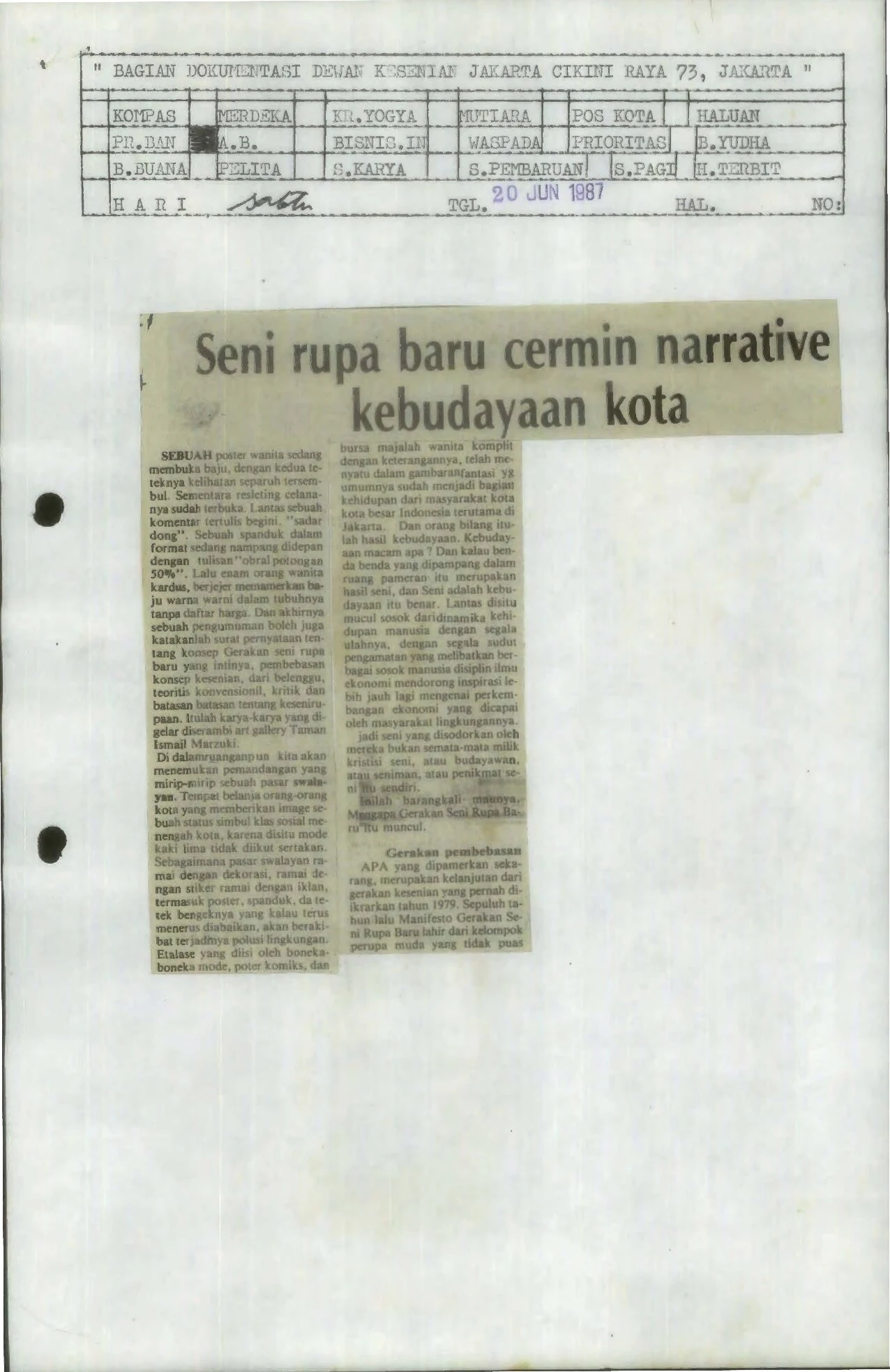 Indonesian New Art as the narrative reflection of urban culture