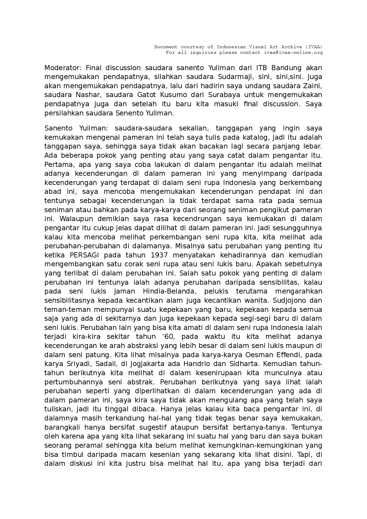 Audio Transcription from Discussion of Indonesian New Art Movement 1975 (part one of three)