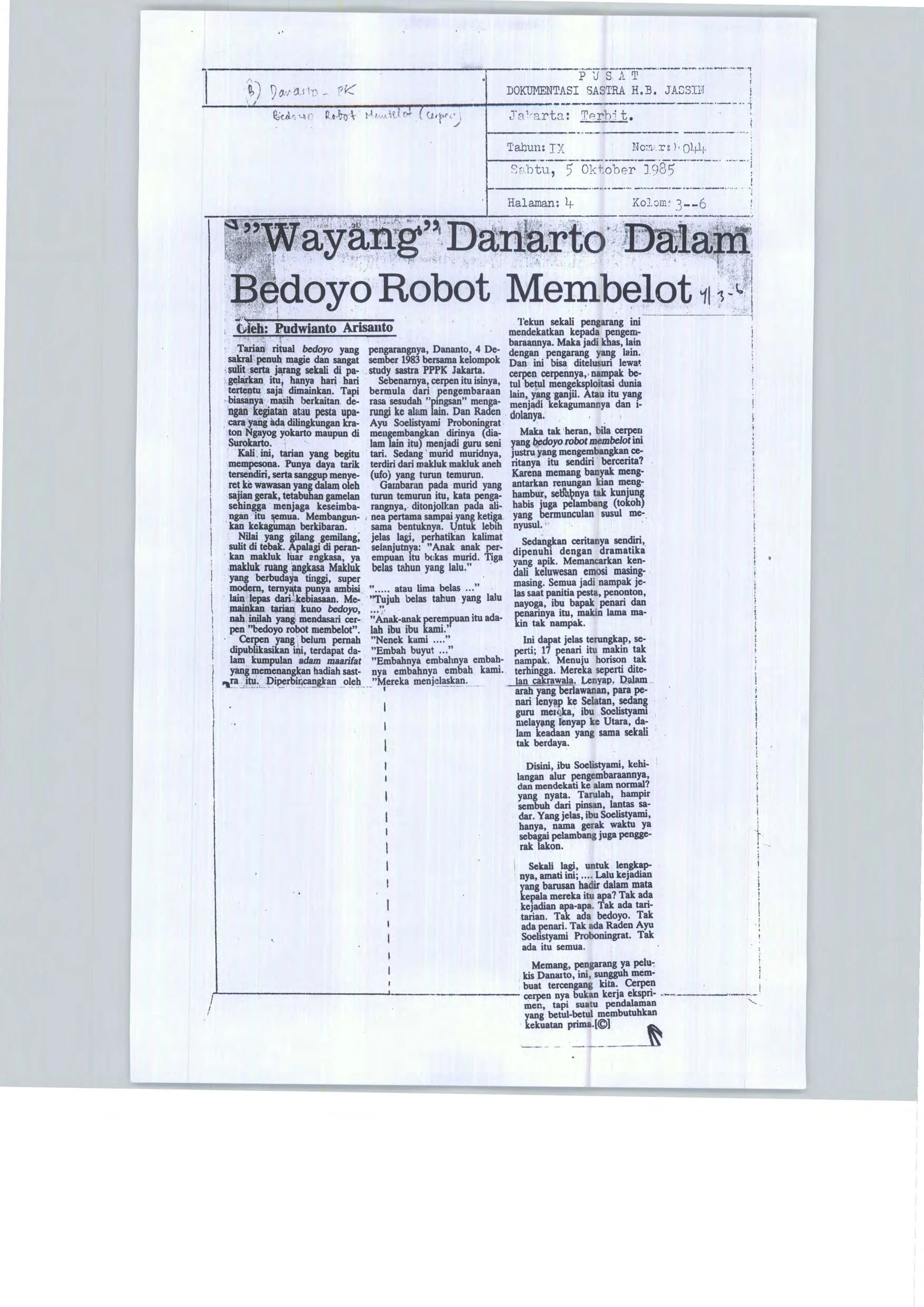 "Wayang" Danarto Dalam Bedoyo Robot Membelot (Danarto's "Wayang" in Bedoyo Robot Membelot)