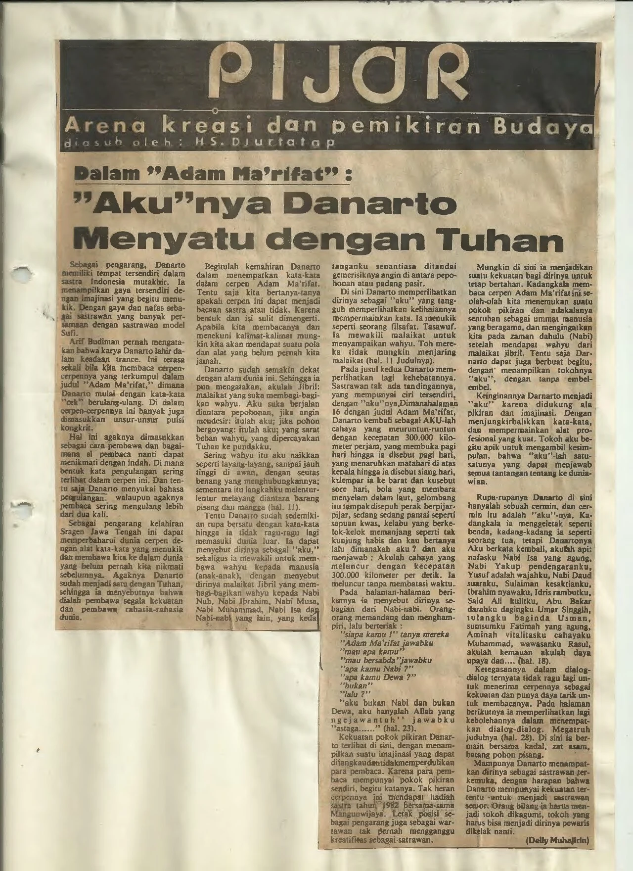 Dalam "Adam Ma'rifat": "Aku"nya Danarto menyatu dengan Tuhan (In "Adam Ma'rifat": Danarto's "I" is One with God)