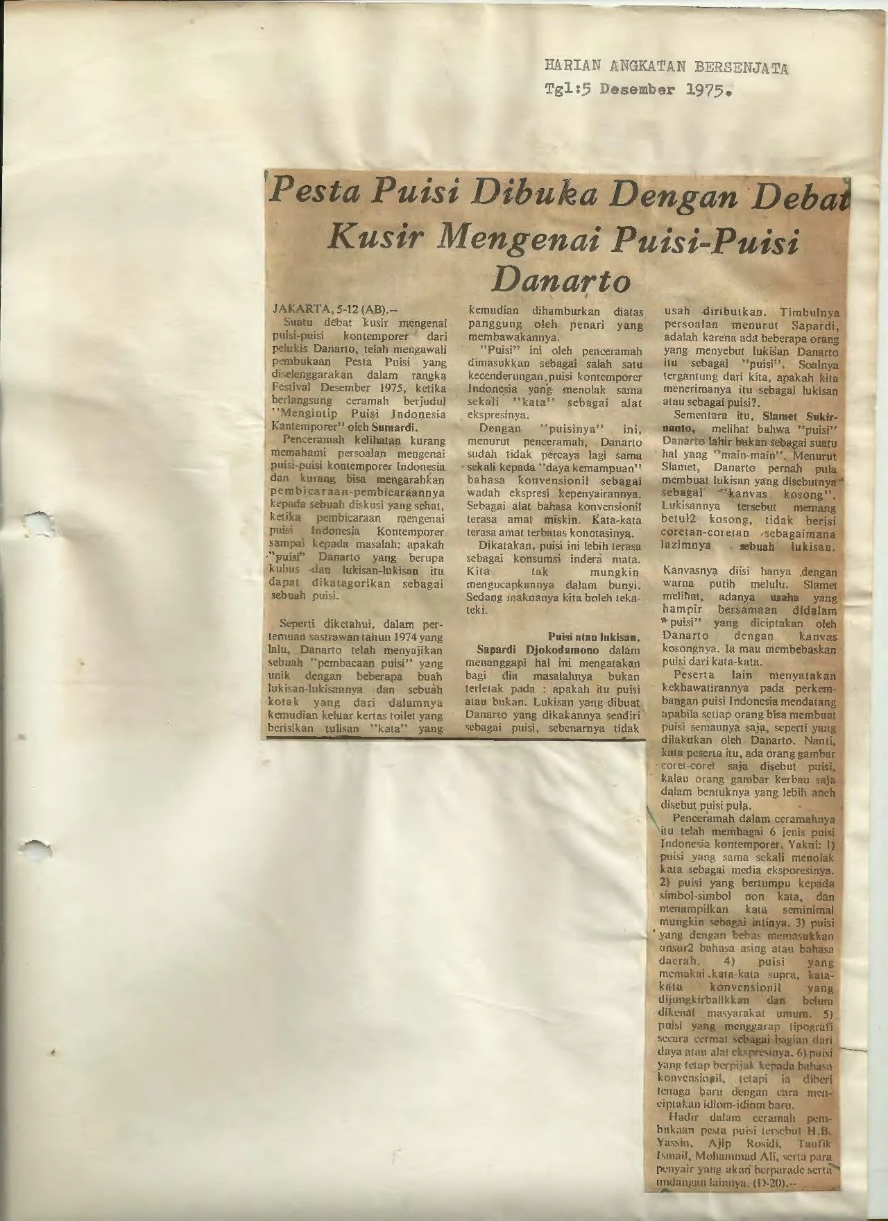 Poetry Festival opens with Groundless Debates on Danarto’s Poems