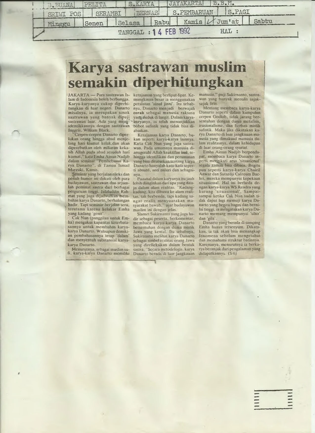 Karya Sastrawan Muslim Semakin Diperhitungkan (Works of Muslim Writers are Gaining Recognition)