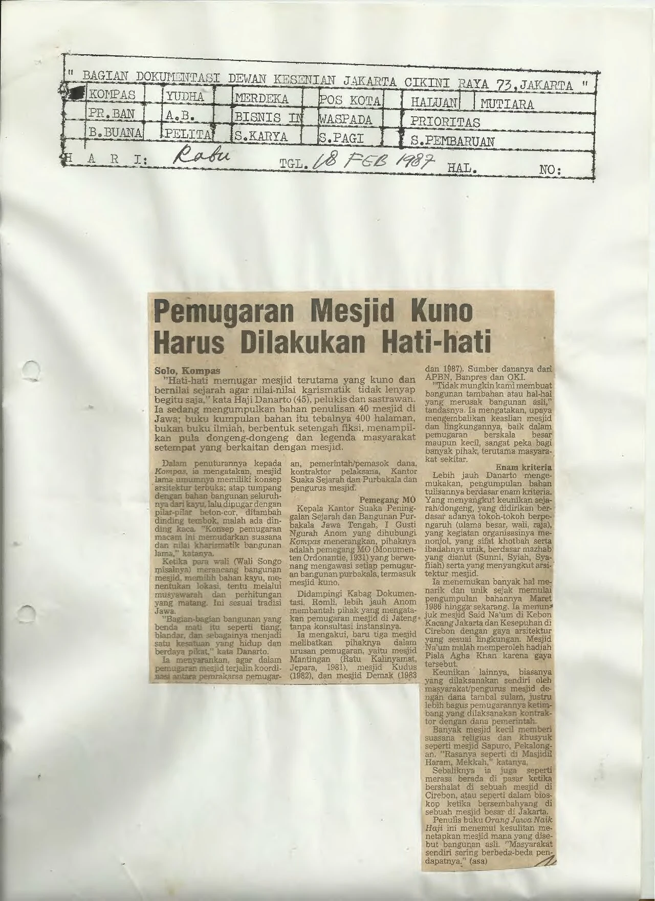 Pemugaran Mesjid Kuno Harus Dilakukan Hati-hati (Restoration of Ancient Mosques Must be Done Carefully)