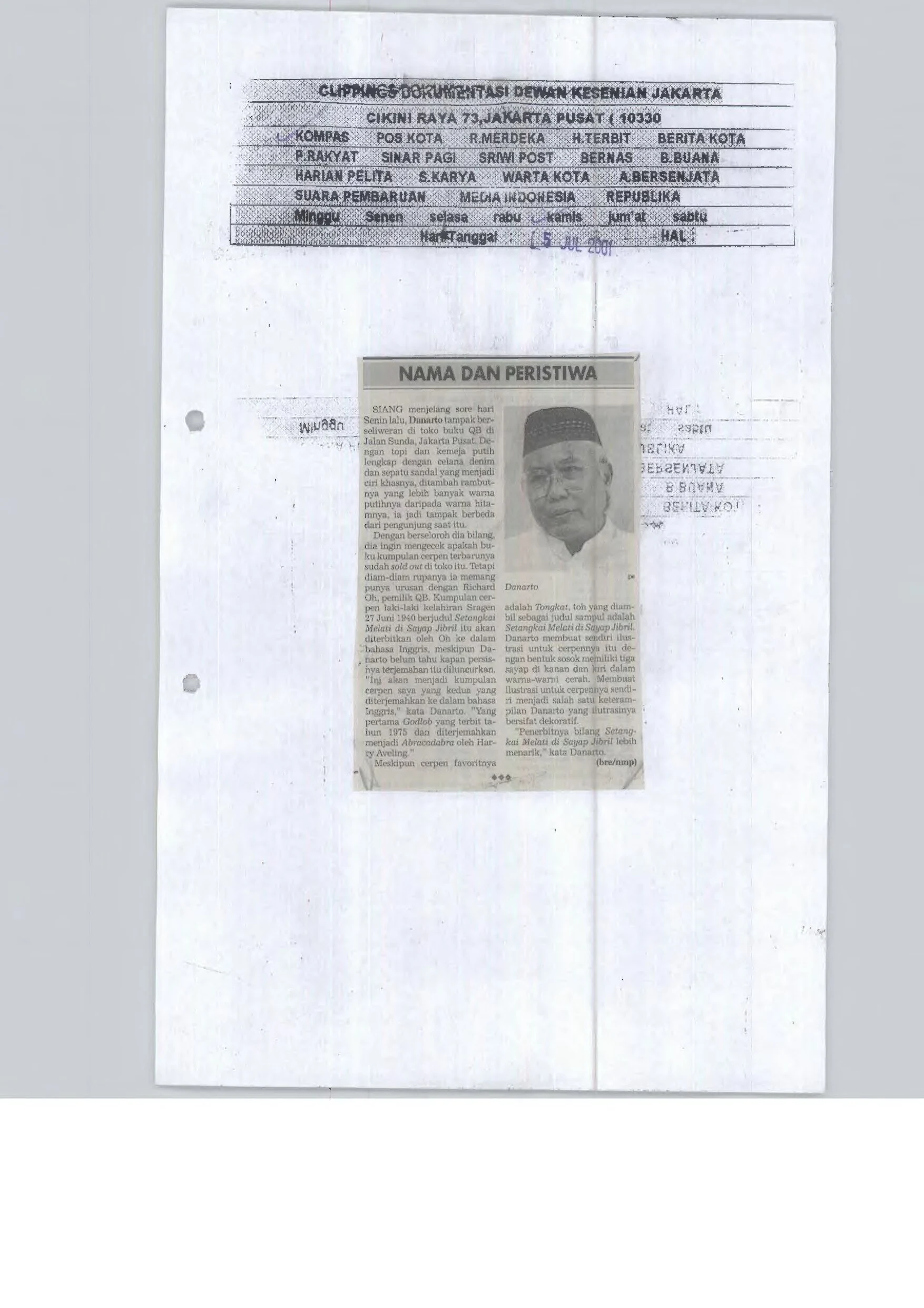 Nama dan Peristiwa (Name/Figure and Happenings column)