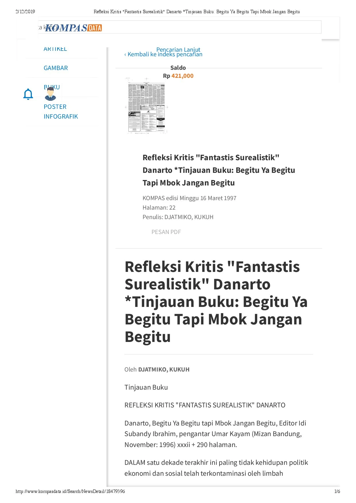 Refleksi Kritis "Fantastis Surealistik" Danarto *Tinjauan Buku: Begitu Ya Begitu Tapi Mbok Jangan Begitu ("Fantastic Surrealistic" Critical Reflection on Danarto *Book Review: Begitu Ya Begitu Tapi Mbok Jangan Begitu)