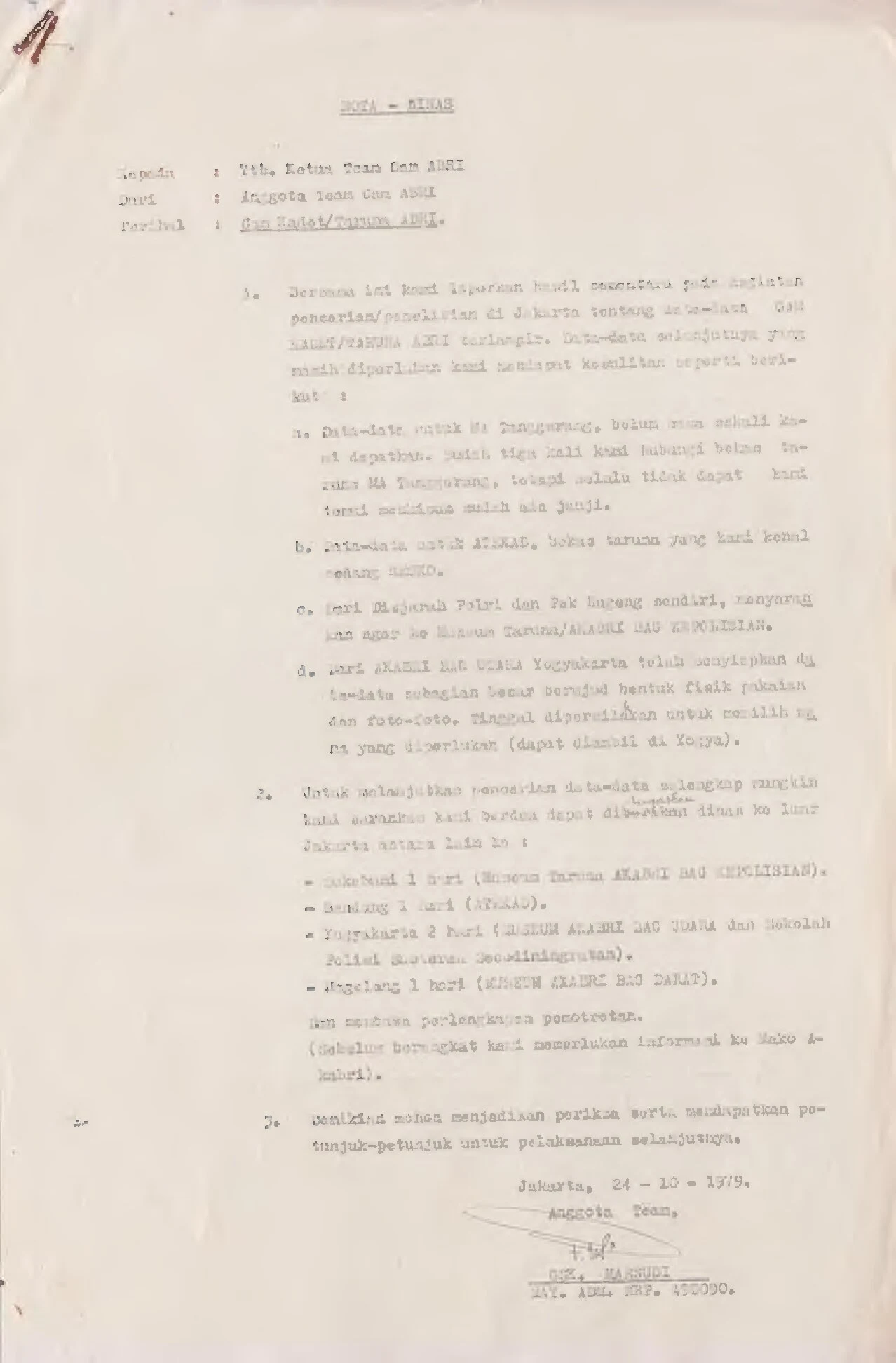 Nota Dinas GAM Kadet Taruna ABRI
