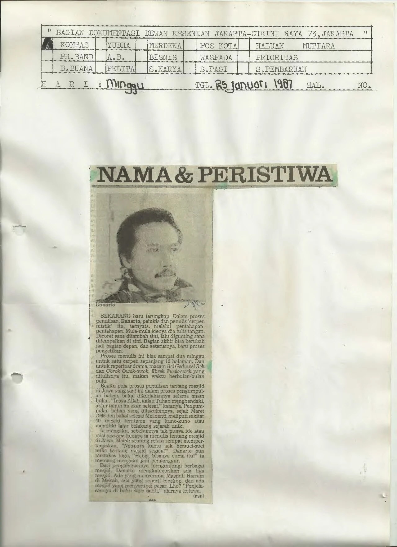 Nama dan Peristiwa (Name and Happenings column)