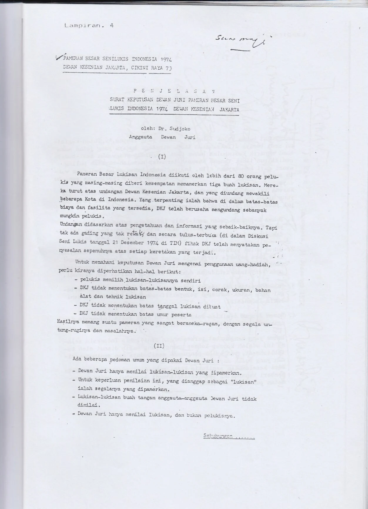 Jury’s Note on The Winners of The 1974 Grand Painting Exhibition of Indonesia