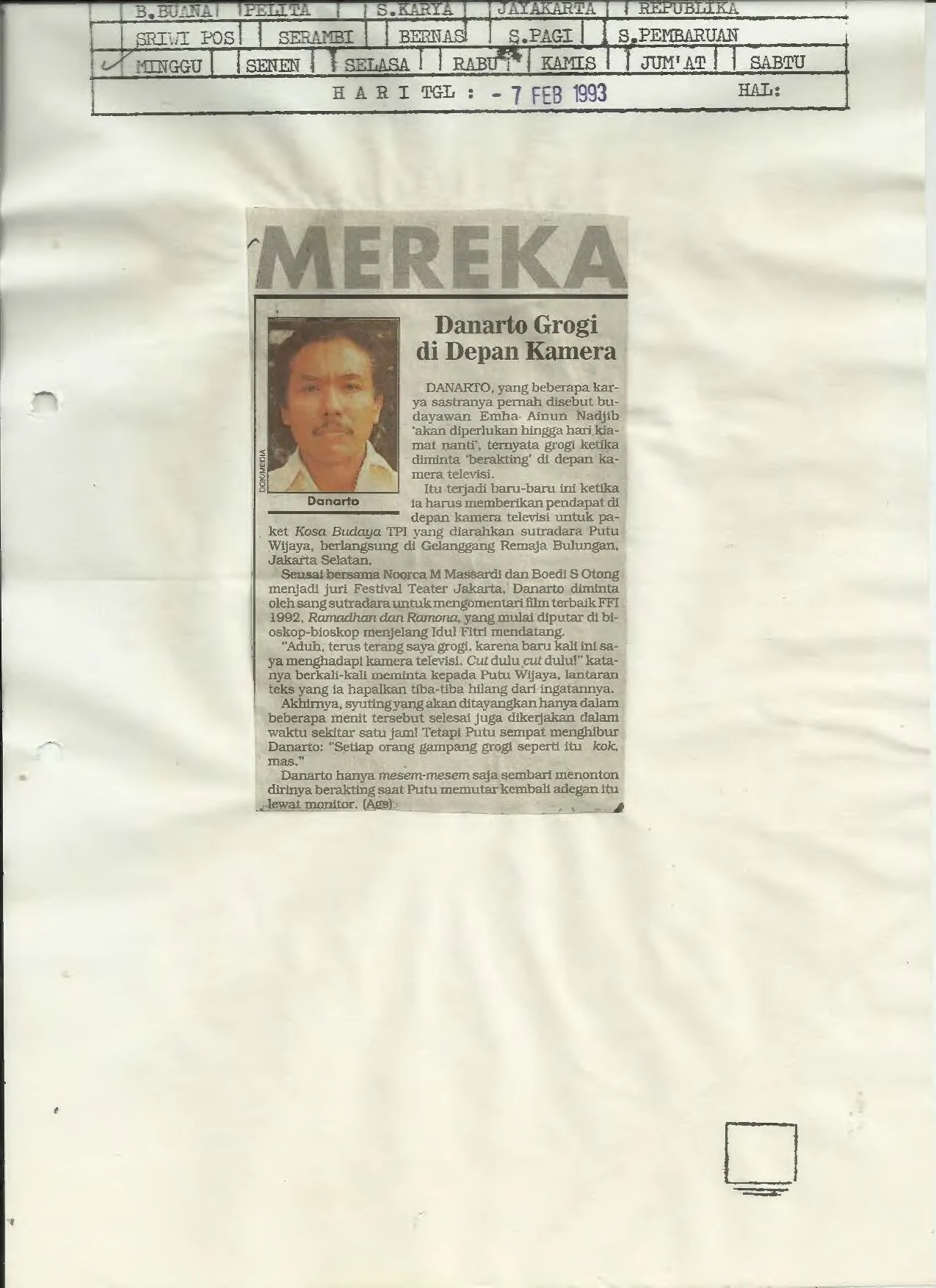 Danarto Grogi di Depan Kamera (Danarto gets nervous in front of the camera)