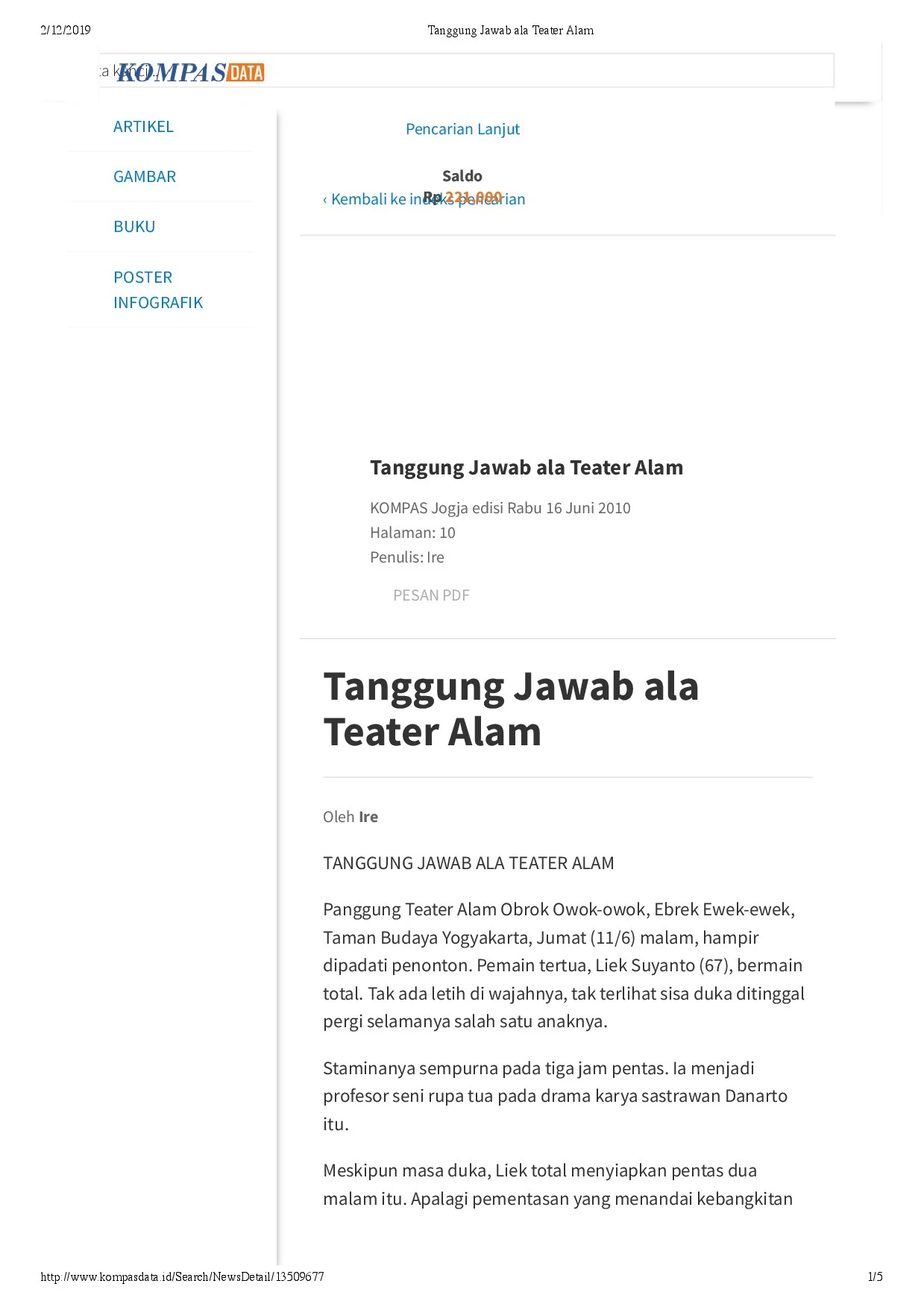 Tanggung Jawab ala Teater Alam (Taking Responsibility à la Teater Alam)