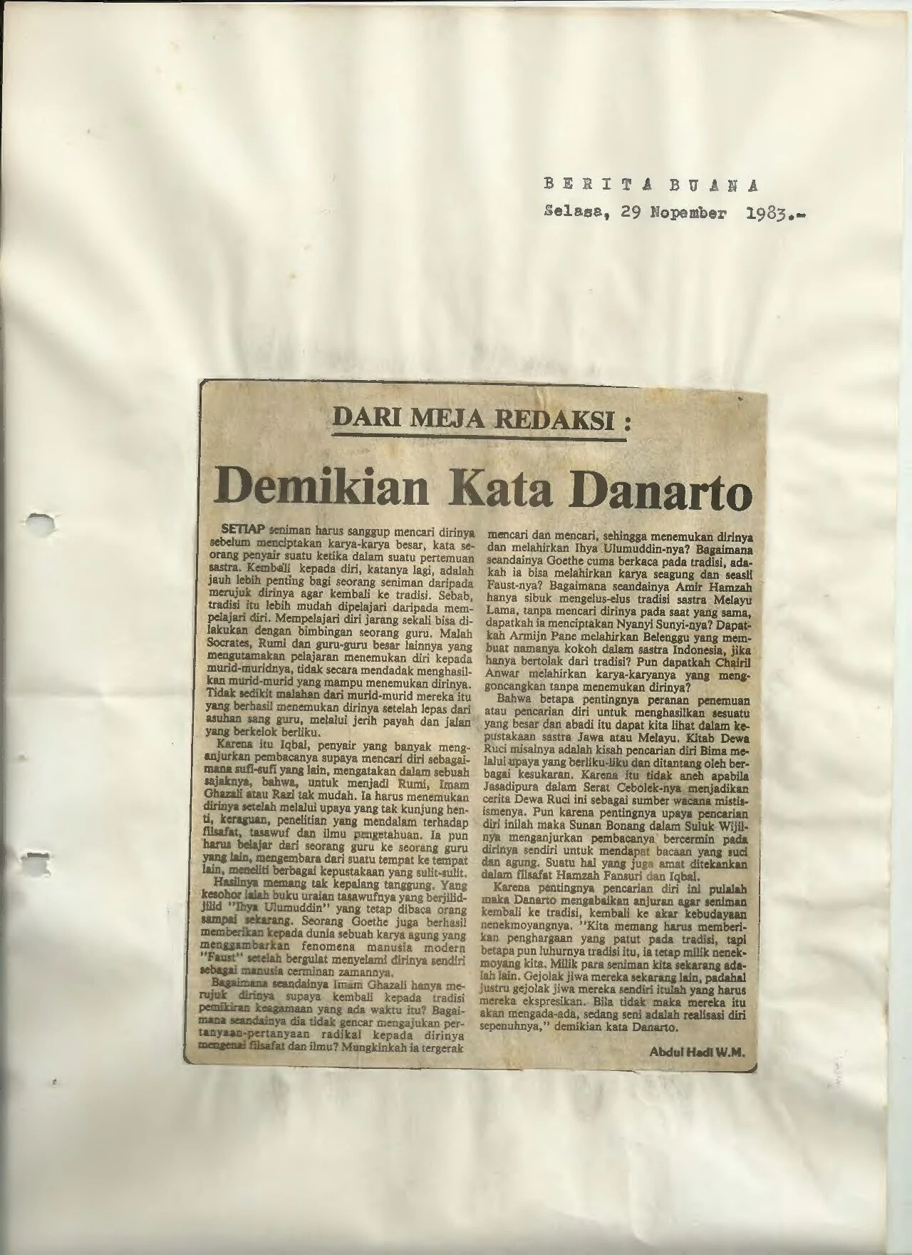 From the Editor's Desk: As Told by Danarto