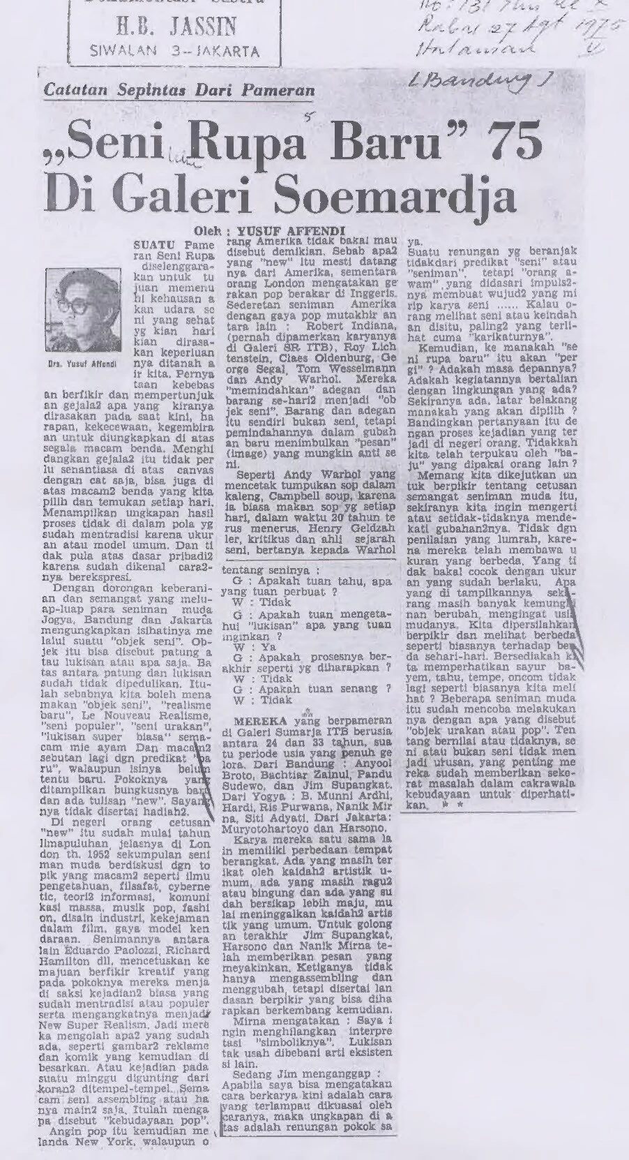 The 1975 New Art of Indonesia Exhibition at Soemardja Gallery
