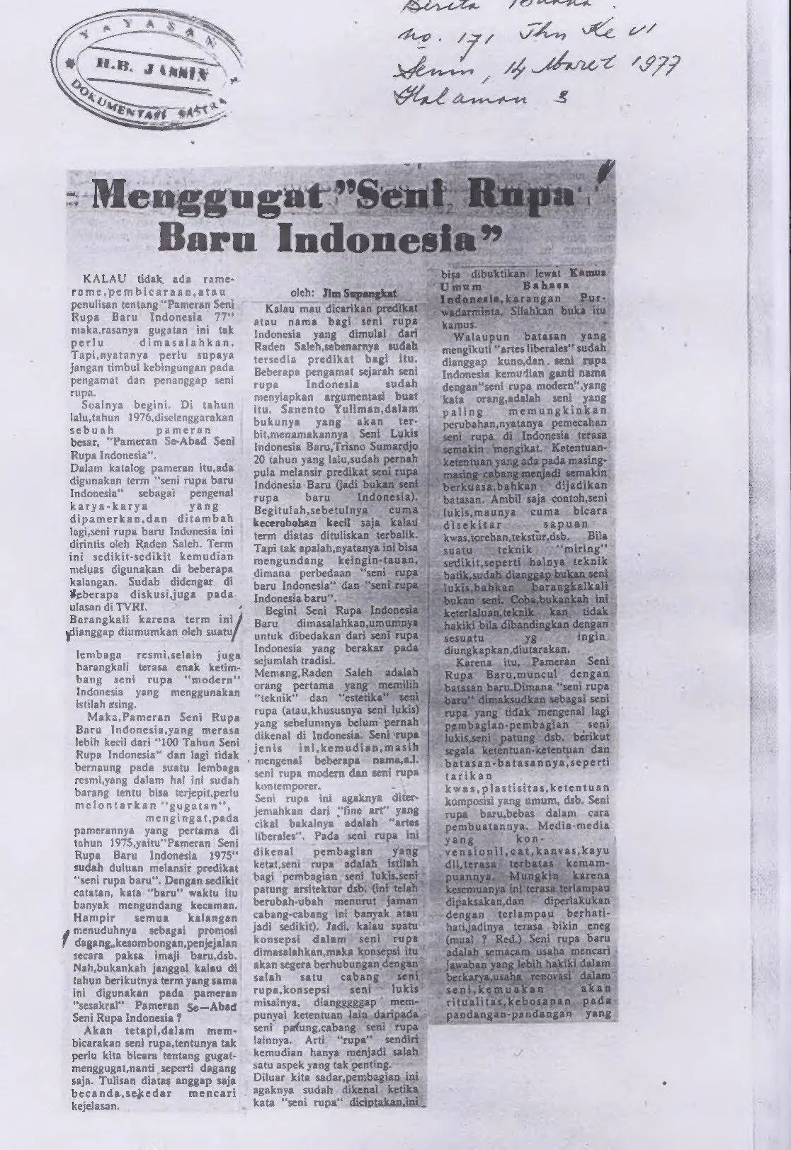 Issuing disapproval towards The Indonesia New Art Movement