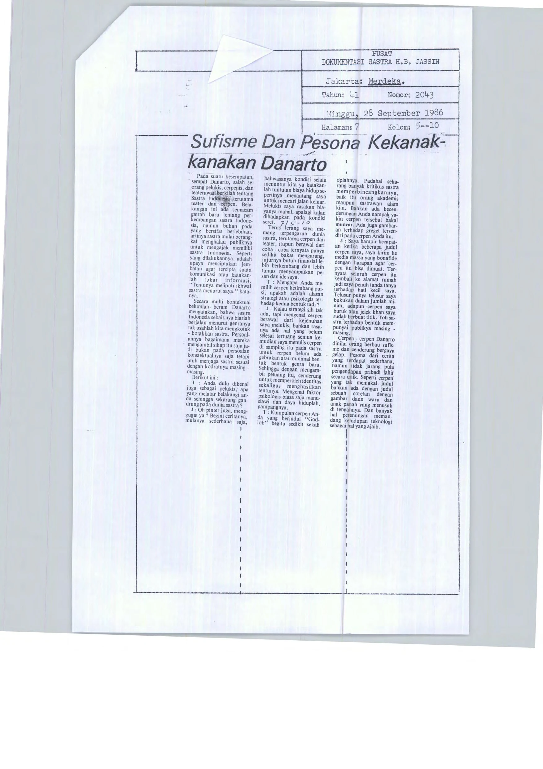 Sufisme dan Pesona Kekanak-kanakan Danarto (Sufism and Danarto's Childish Charm)