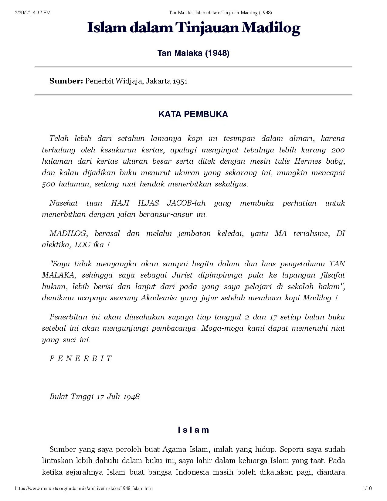Islam dalam Tinjauan Madilog