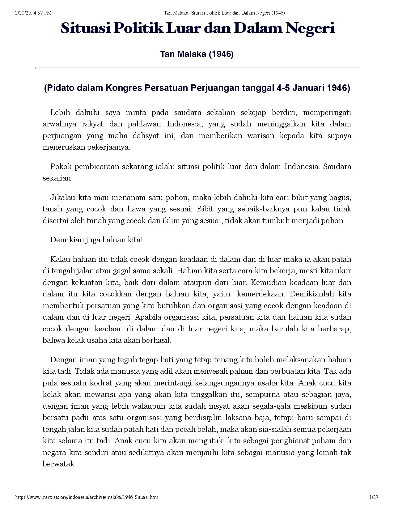 Situasi Politik Dalam dan Luar Negeri