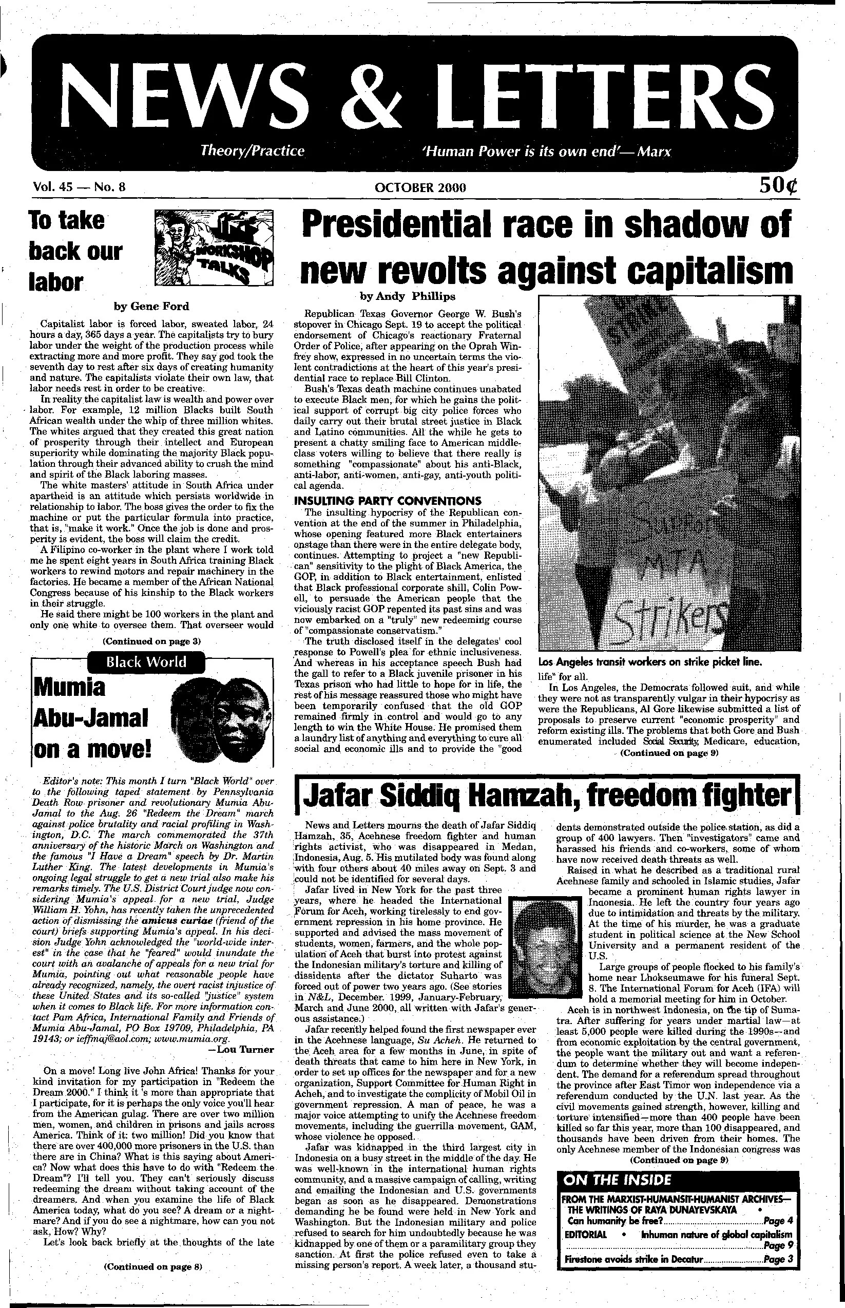 News & Letters - Vol. 45 No. 8 October 2000