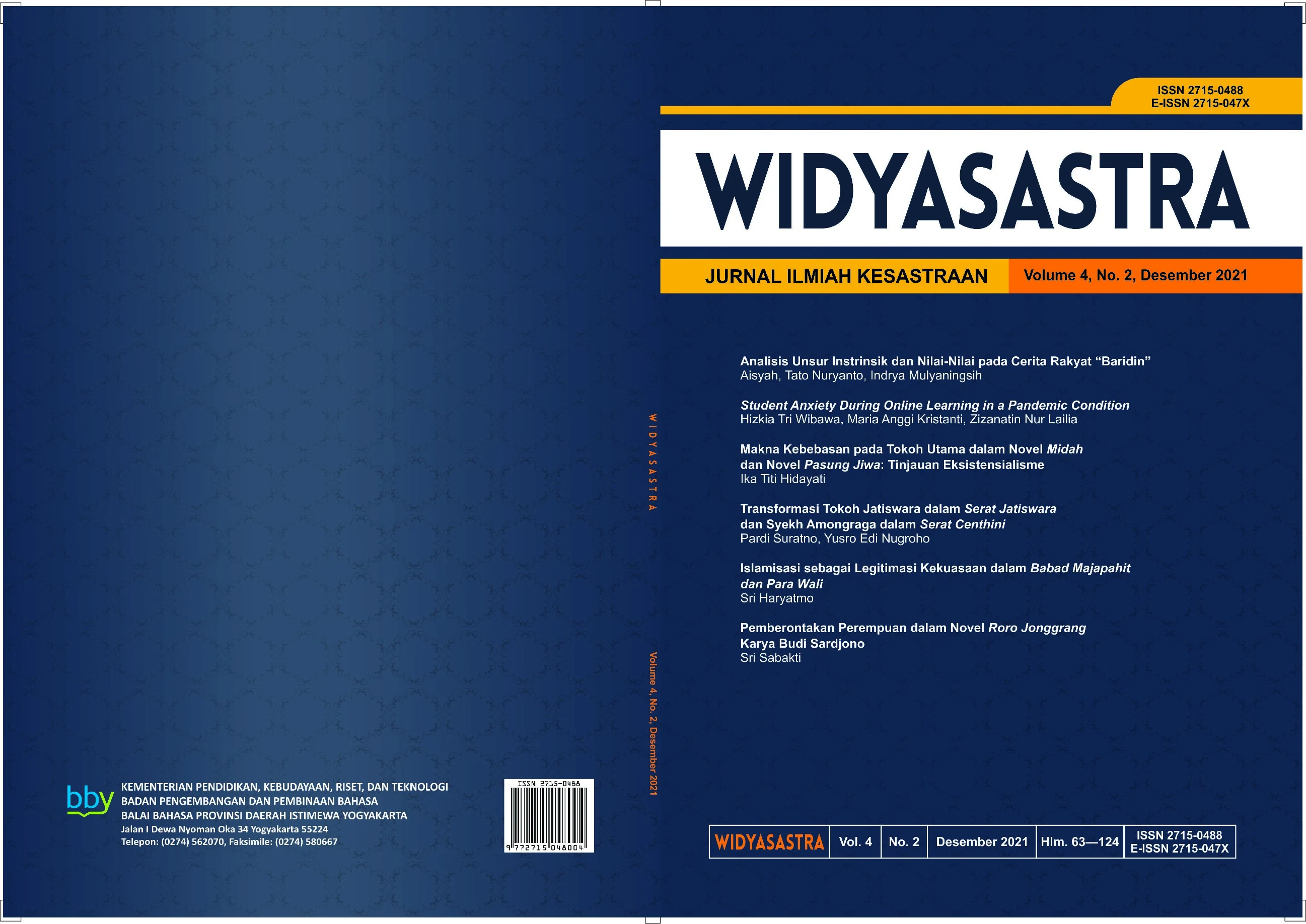 Widyasastra: jurnal ilmiah kesastraan, volume 4 nomor 2 Desember 2021