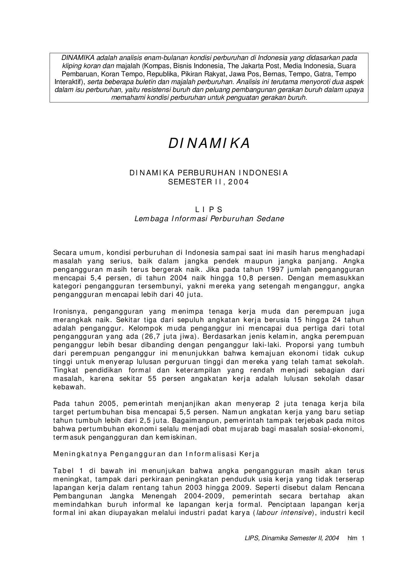DINAMIKA Perburuhan 2004