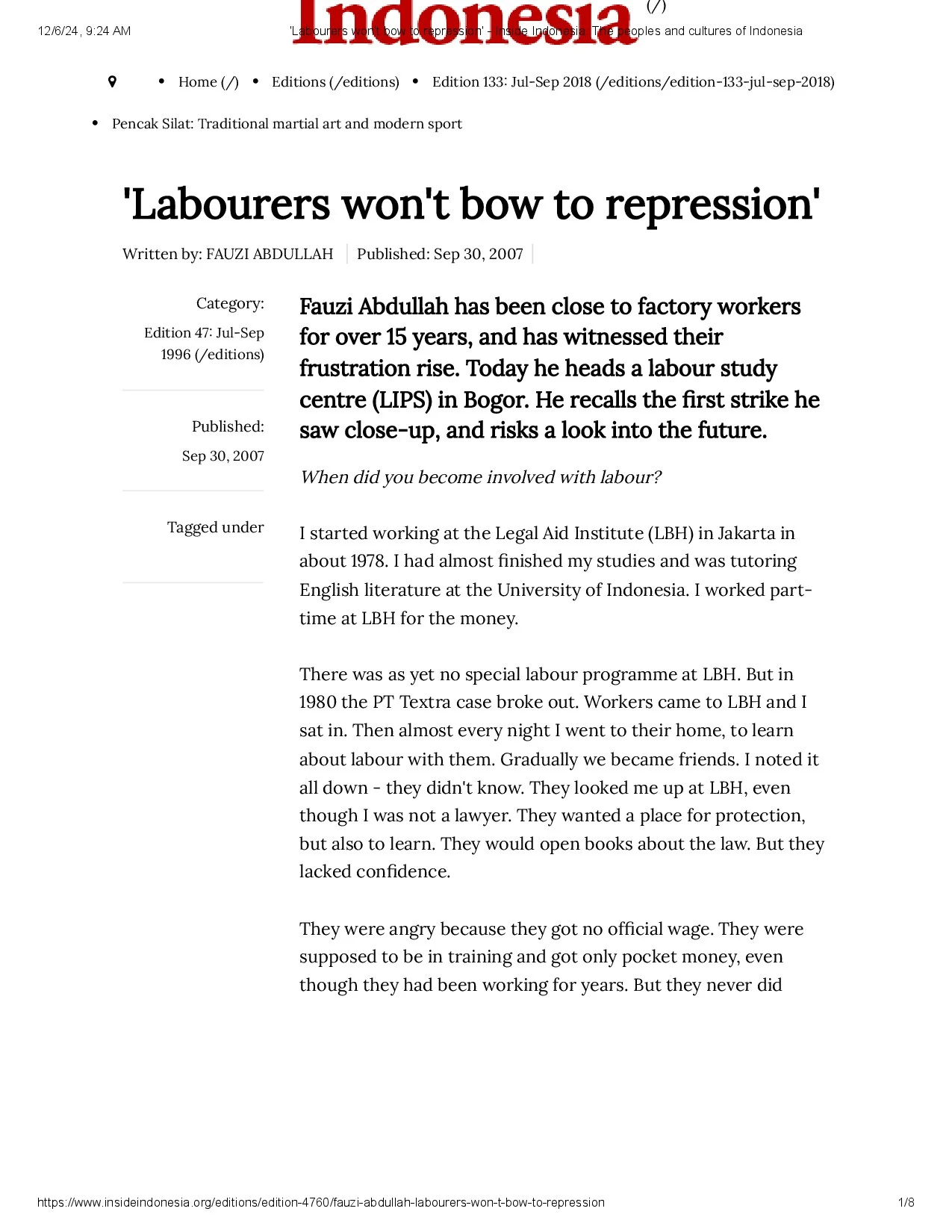' Labourers Won't Bow To Repression' Inside Indonesia The Peoples And Cultures Of Indonesia