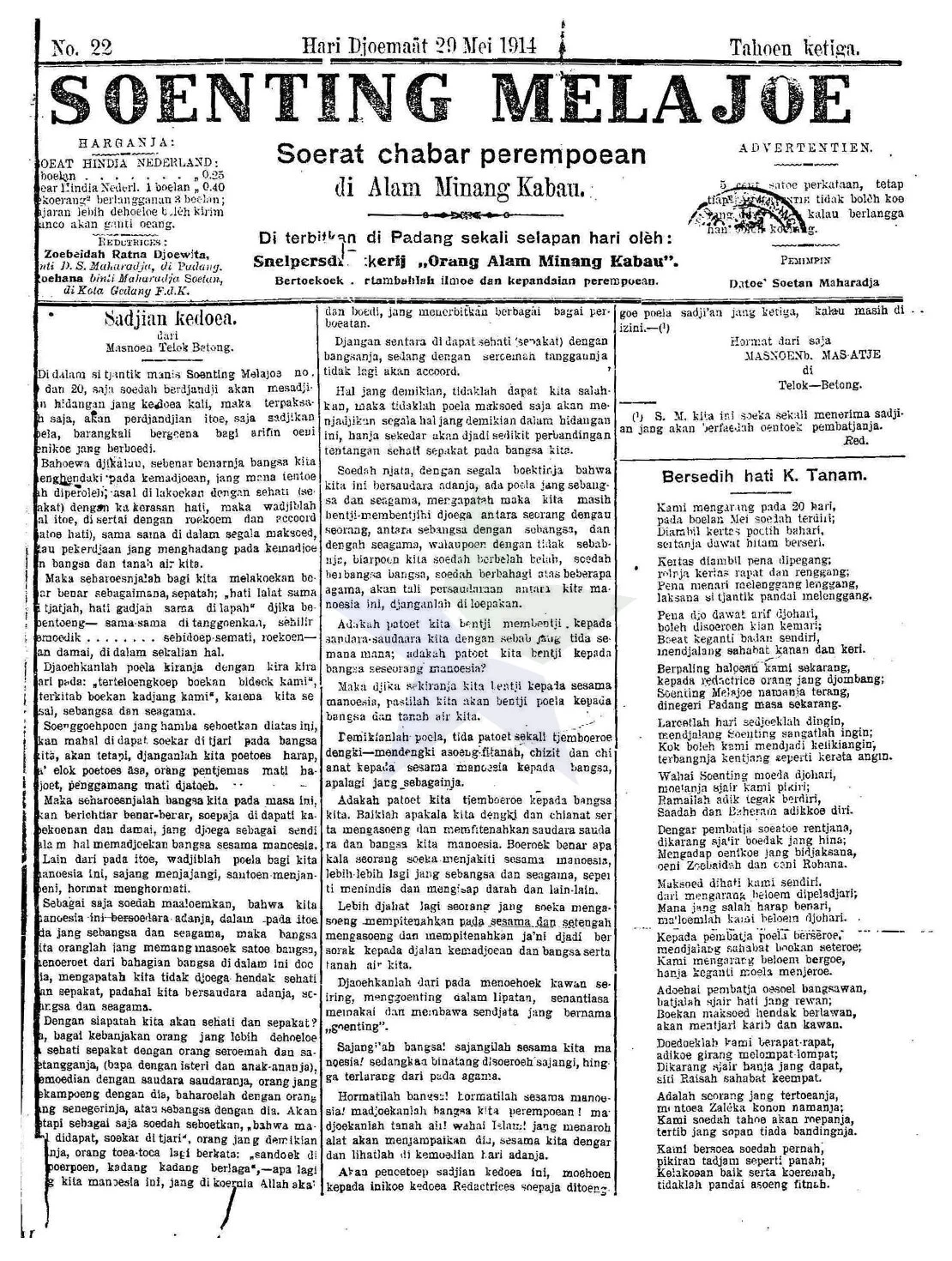 Soenting Melajoe — No. 22 (29/5/1914)